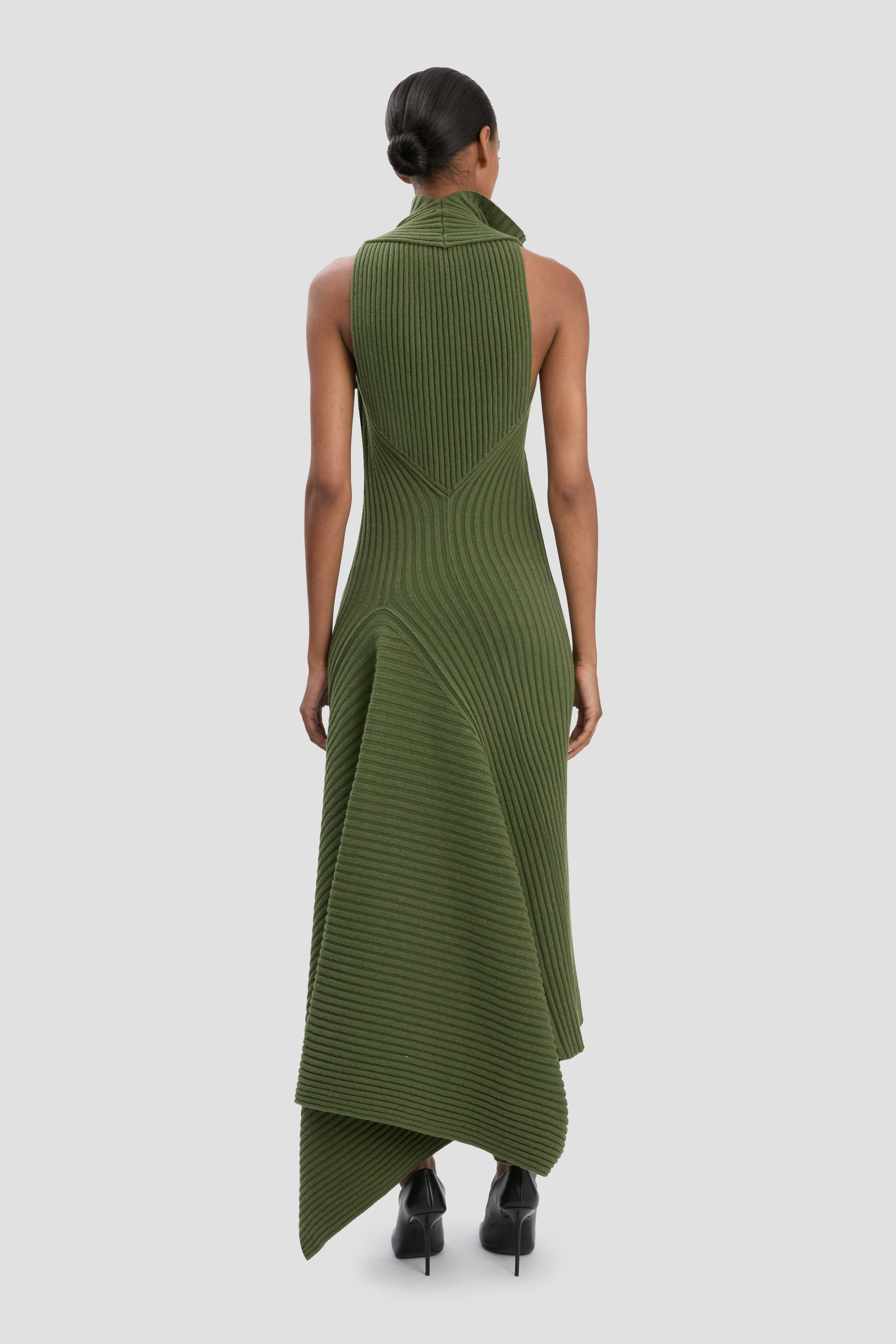 Draped Sleeveless Rib Midi Dress In Oregano - 5