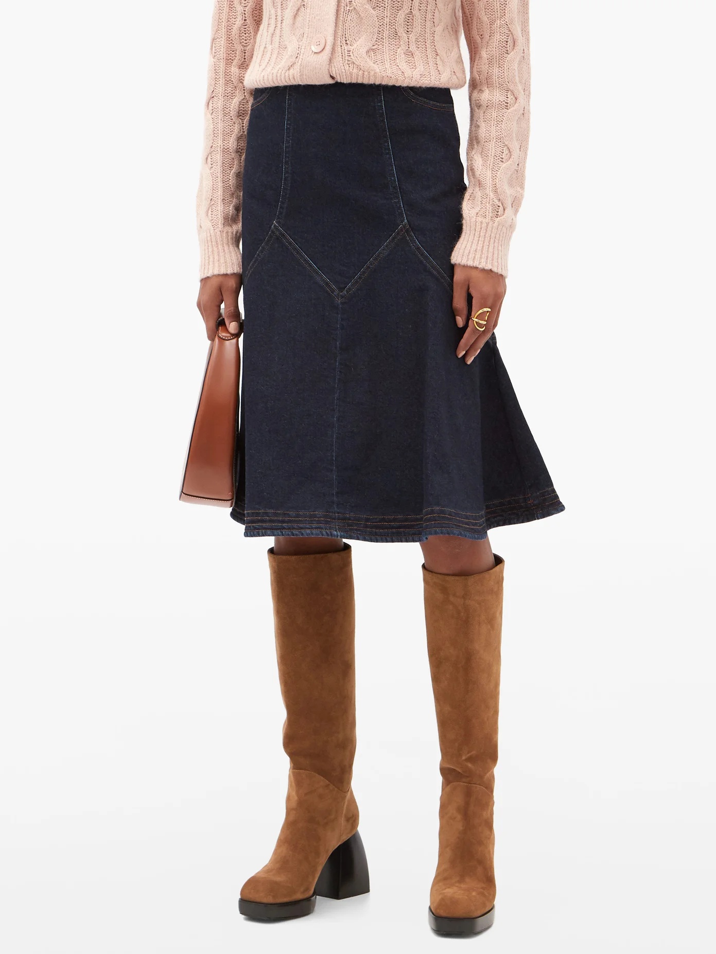 Flared denim midi skirt - 6