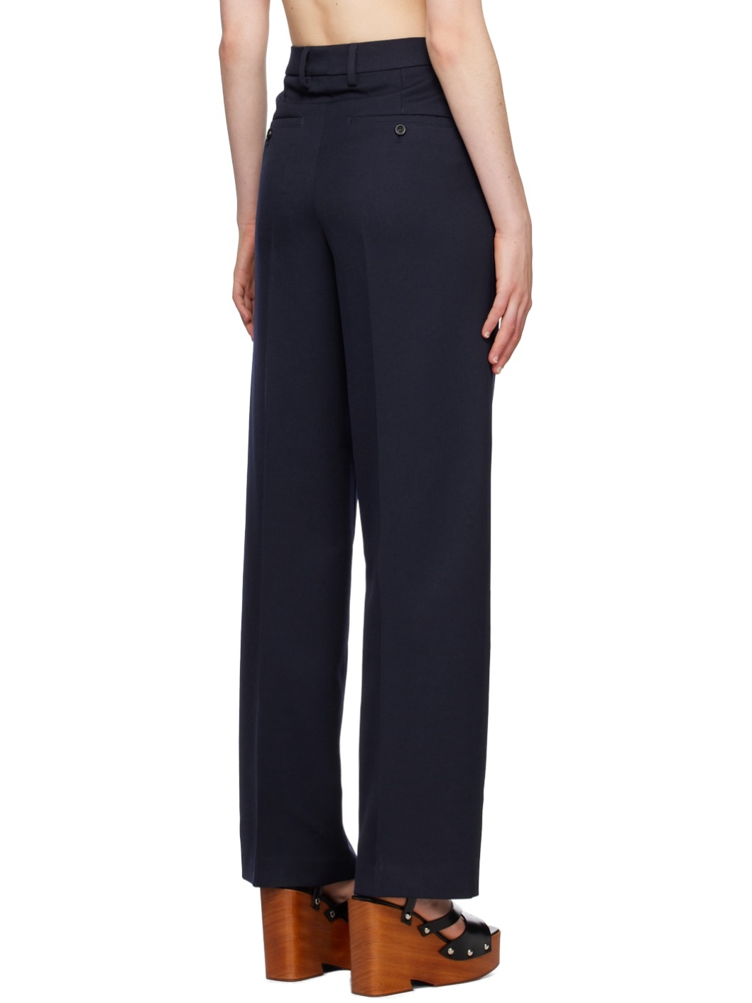 Navy Wide-Leg Trousers - 3