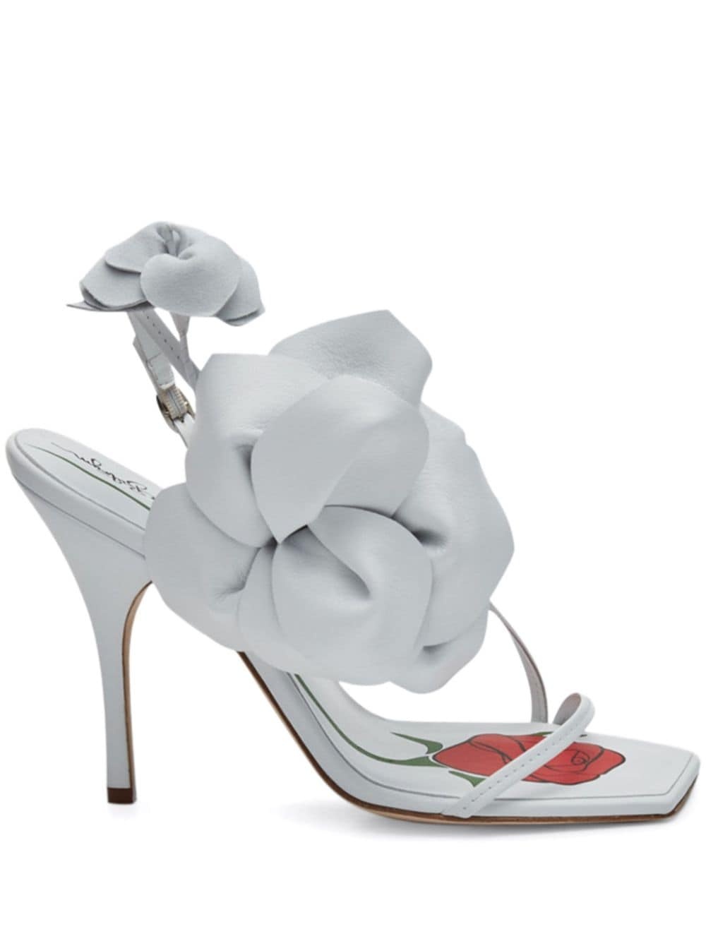 rose-appliqué leather sandals - 1