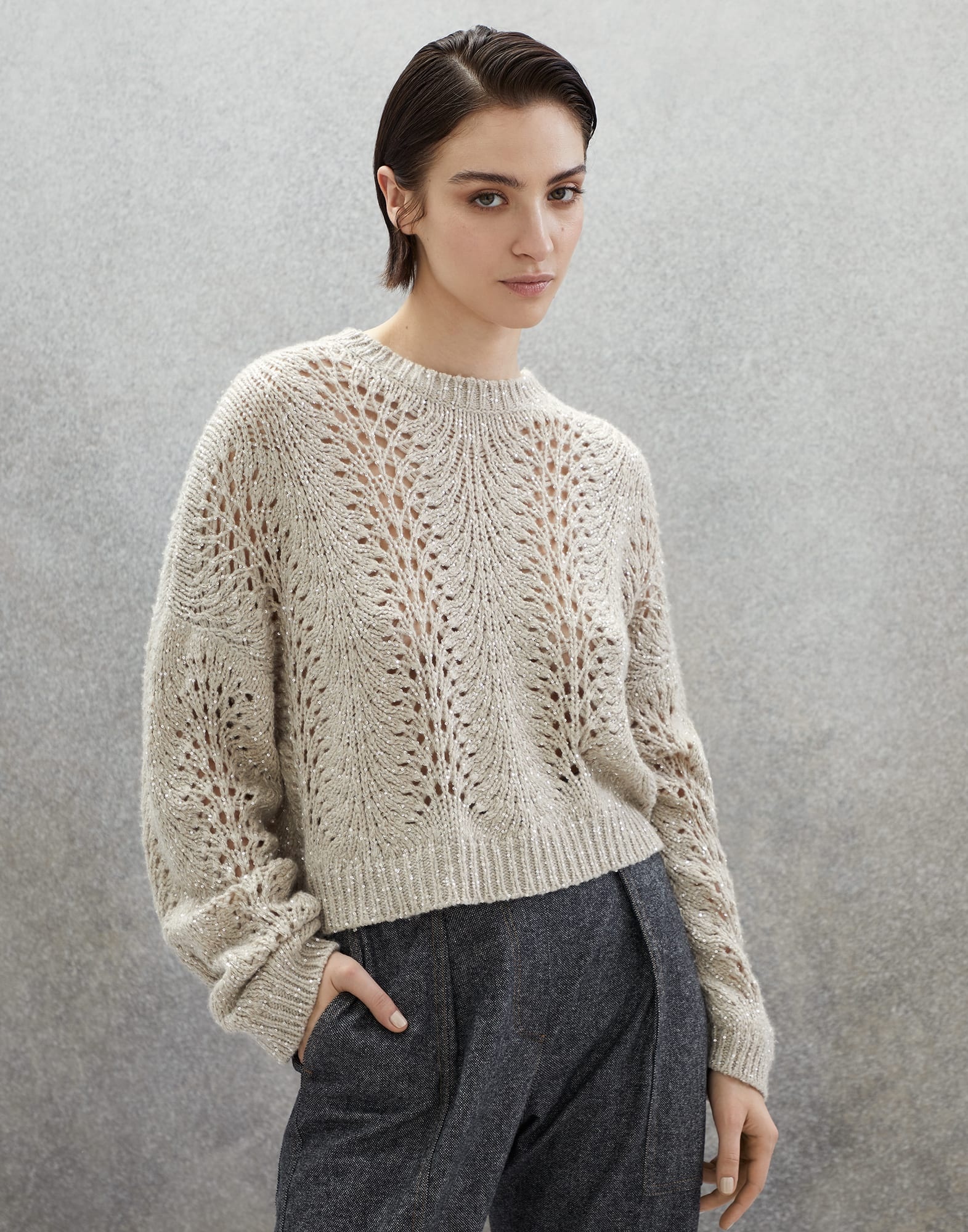 Brunello Cucinelli Dazzling lace sweater in cashmere Feather yarn