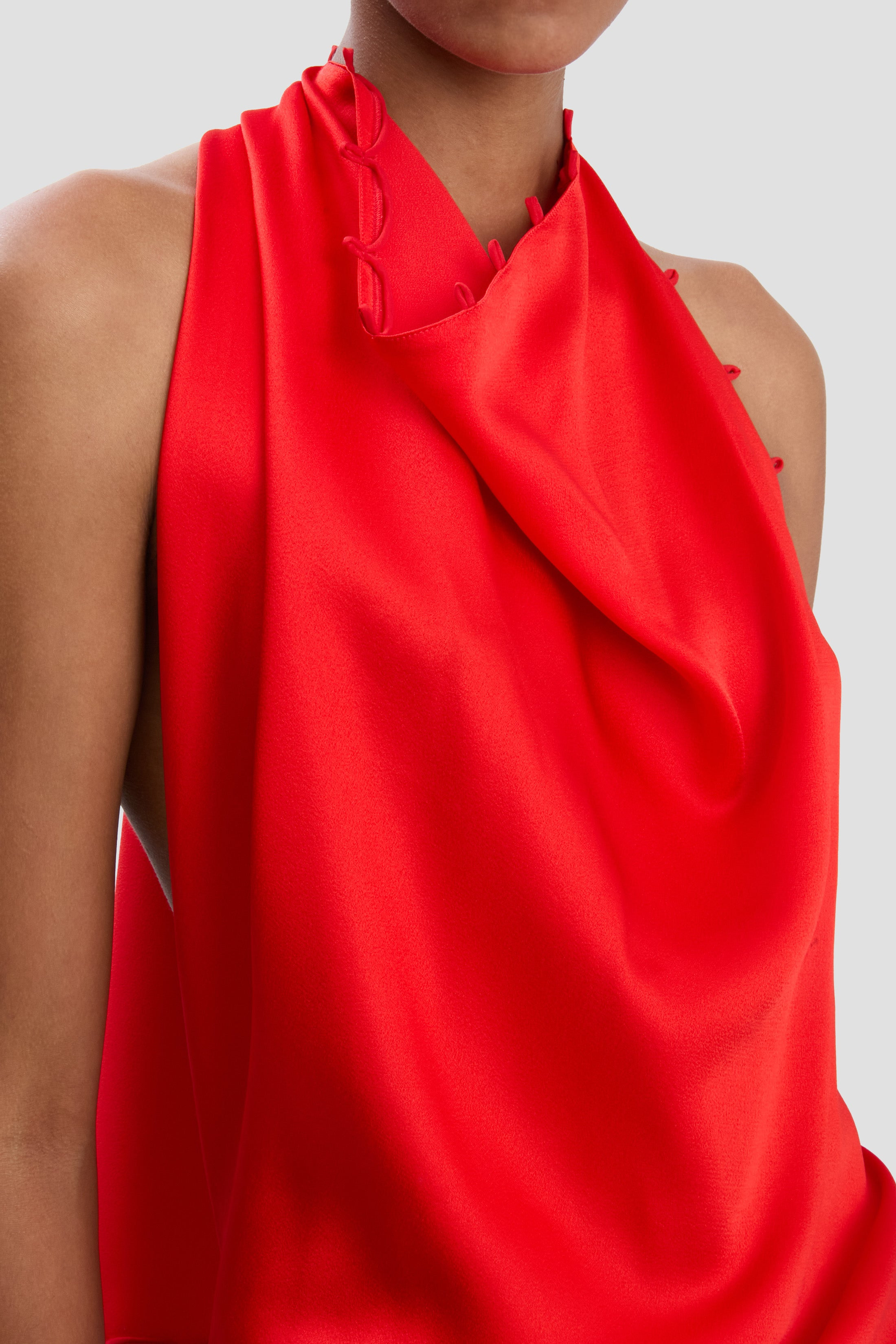 Rouleaux Detail Sleeveless Gown In Cayenne - 11