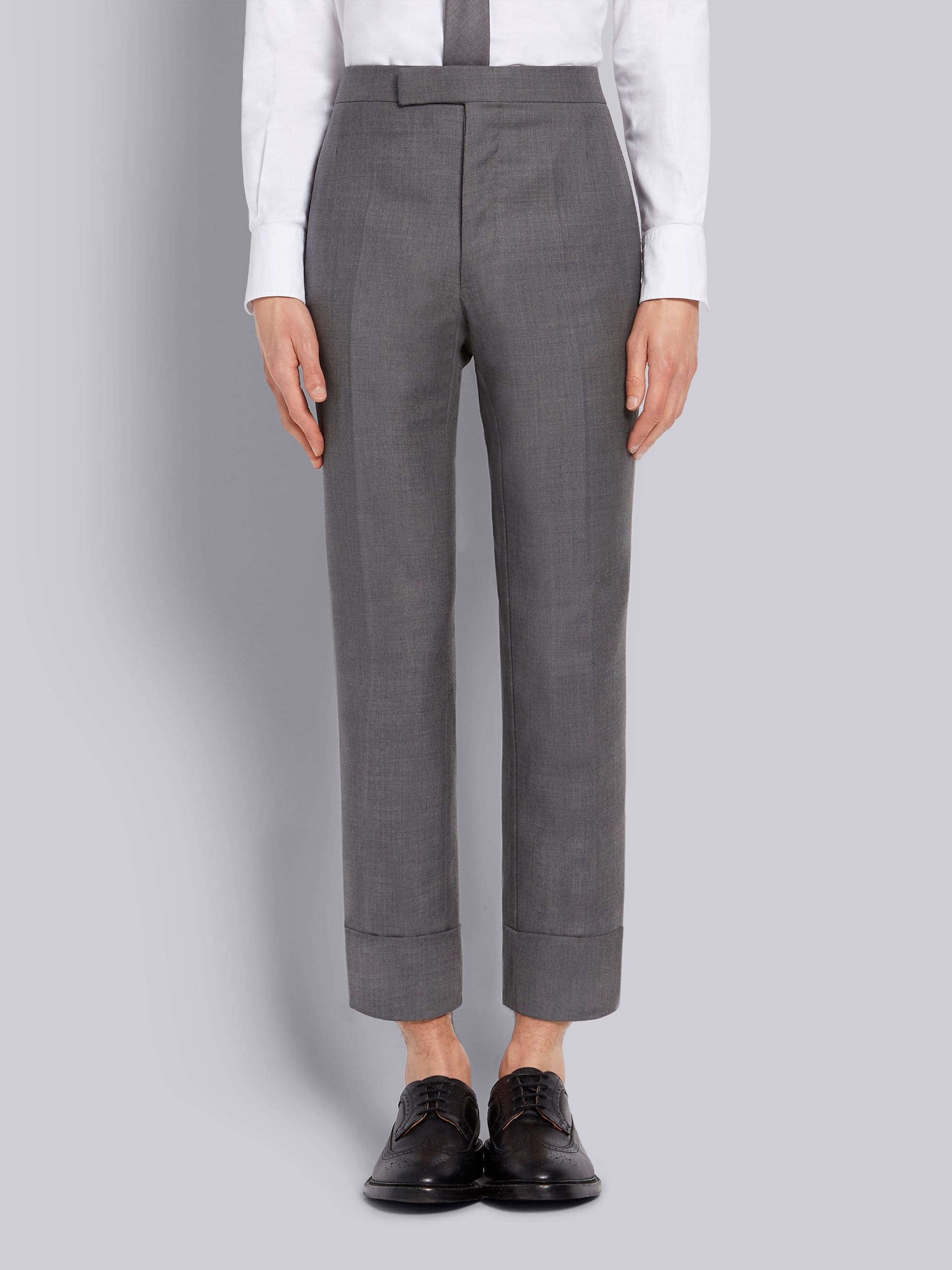 Medium Grey Super 120s Twill Classic Backstrap Trouser - 1