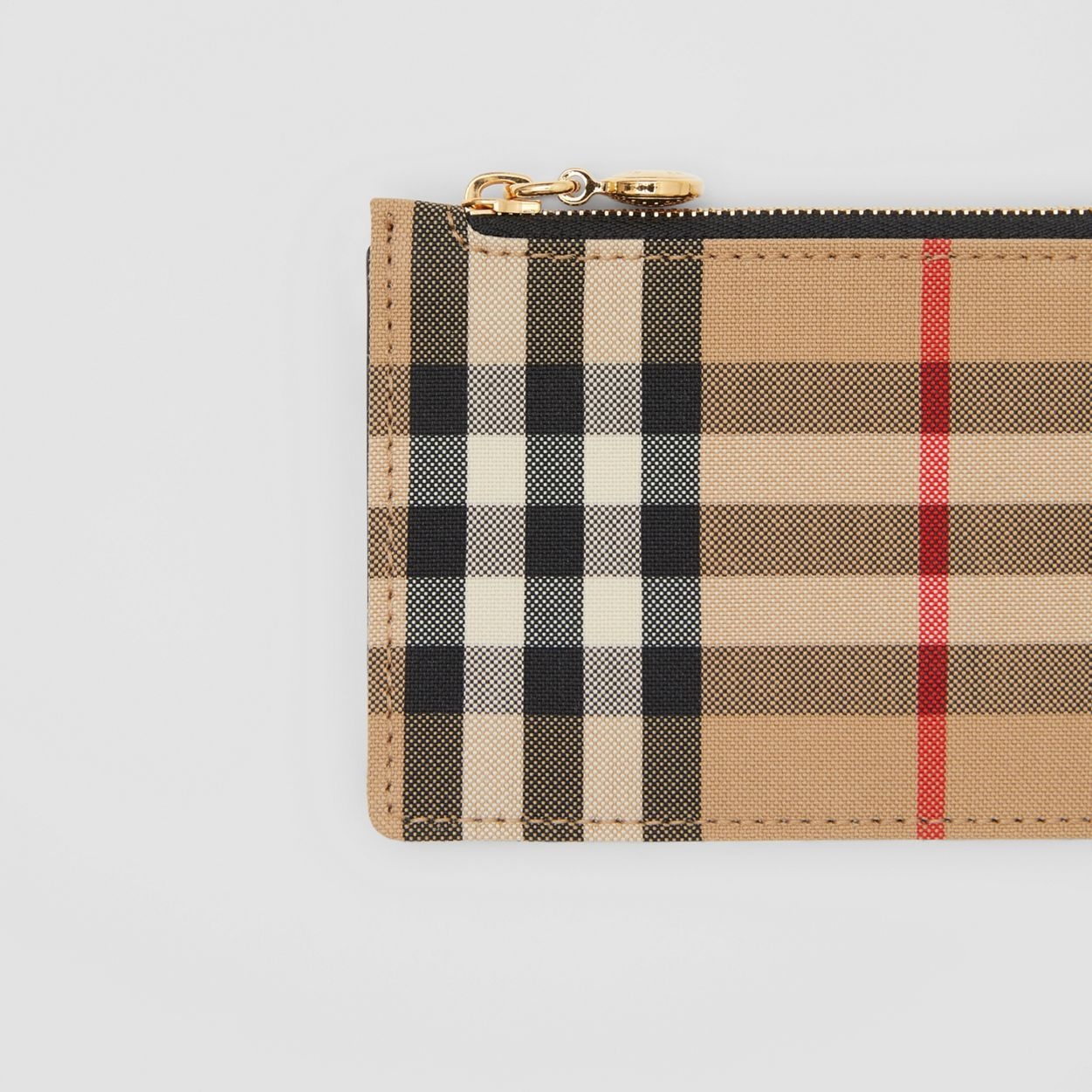 Vintage Check and Leather Zip Card Case - 2