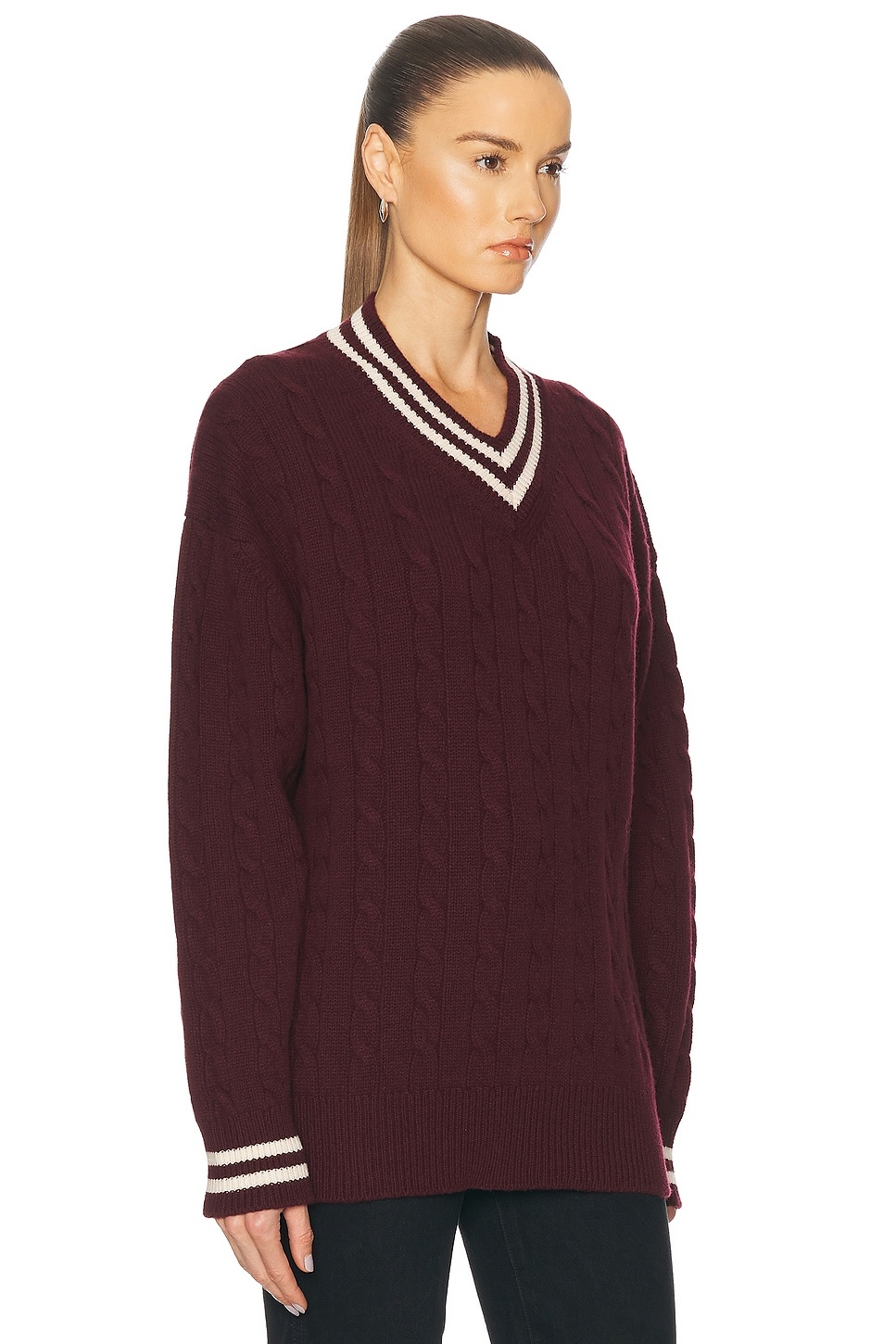 Slouchy Cricket V-Neck Cable Sweater - 2