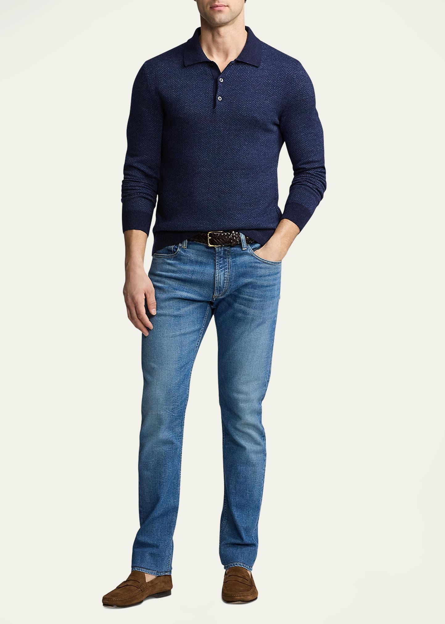 Men's Cashmere Linen Polo Sweater - 2