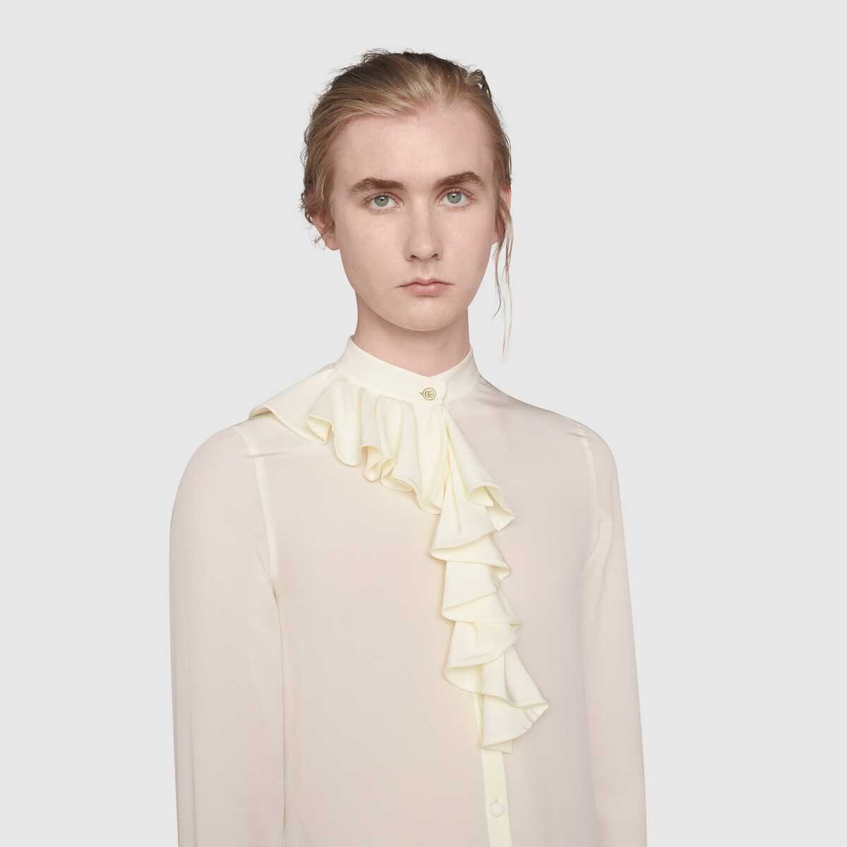 Crêpe de Chine shirt with jabot - 7