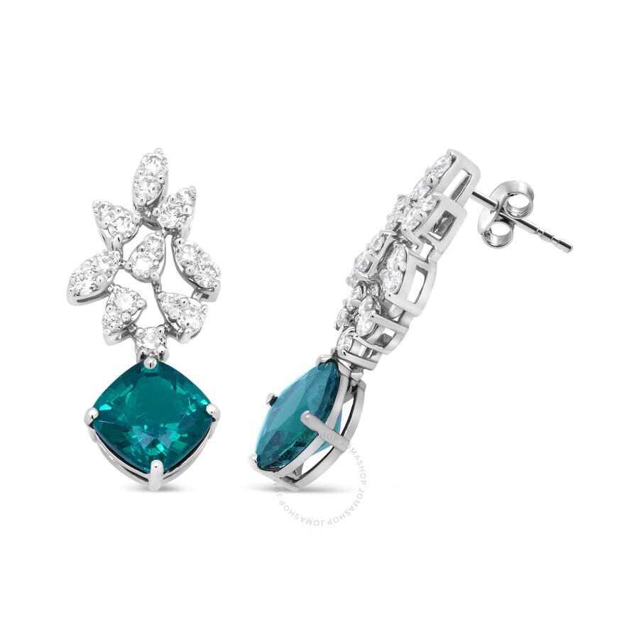 Haus Of Brilliance - Haus of Brilliance 18K White Gold 1 1/10 Cttw Diamond and 7.9 x 7.7mm Green Emerald Drop Earrings (G - 3