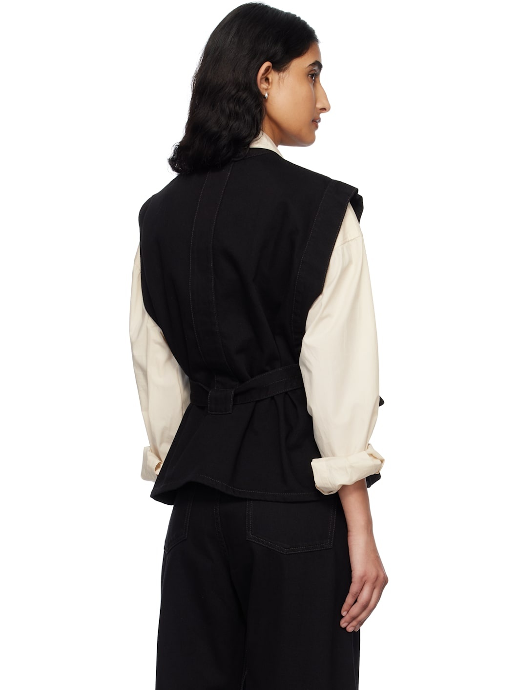 Black Chasuble Denim Blouse - 3