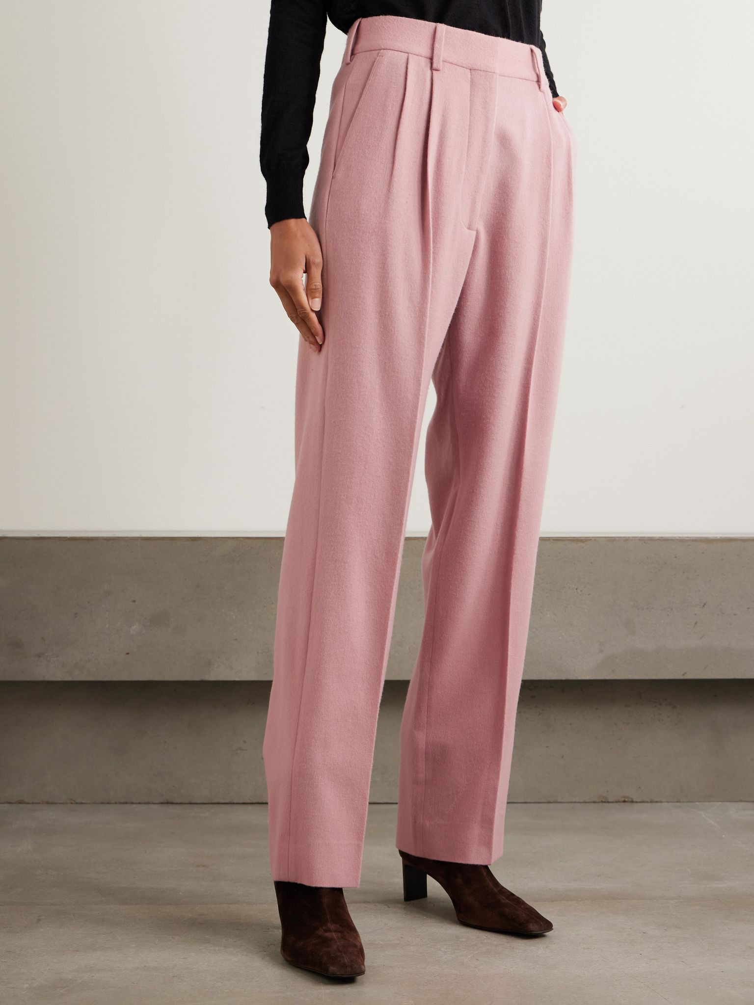 Fox pleated wool and cashmere-blend tapered pants Pink - 3