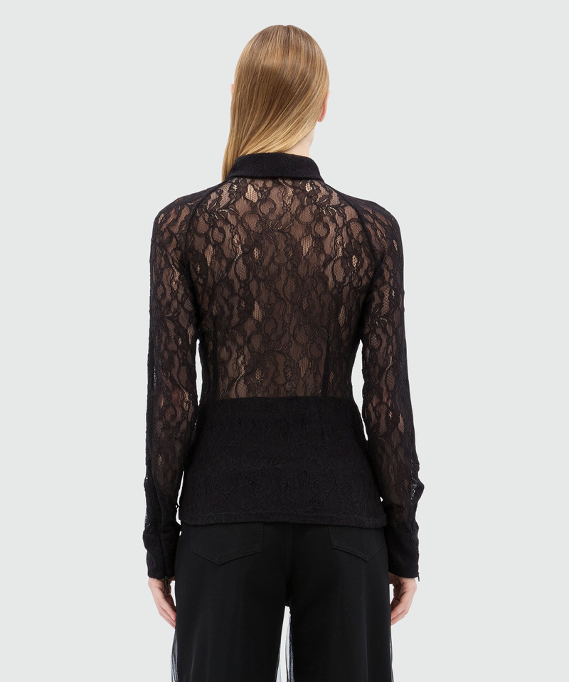 Black floral stretch lace shirt with zip 3