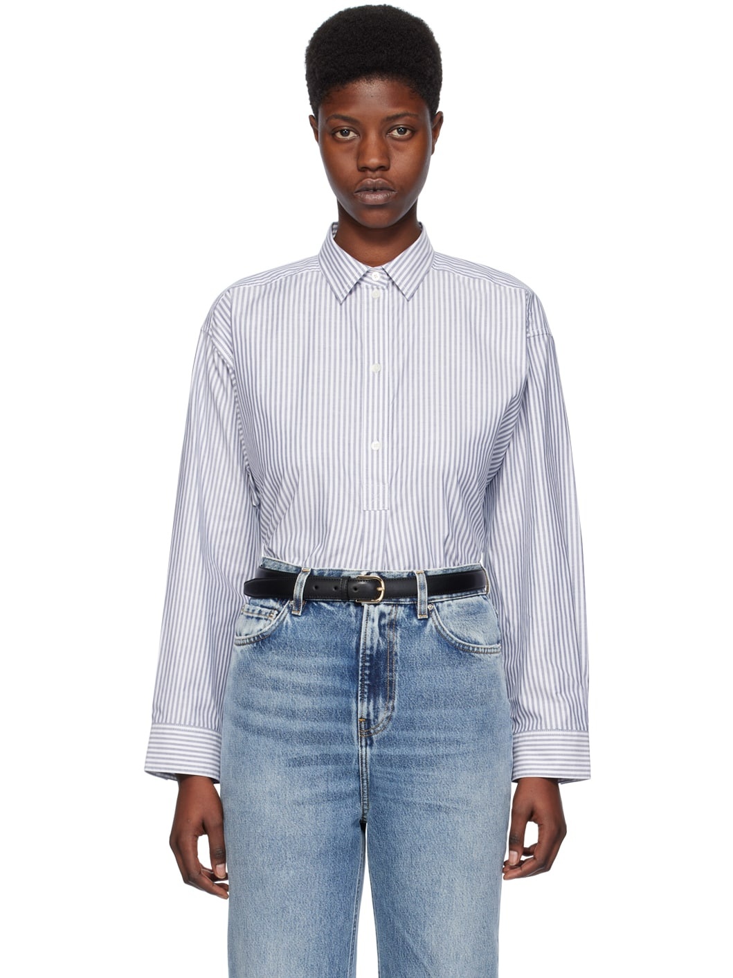 Blue & White Striped Shirt - 1