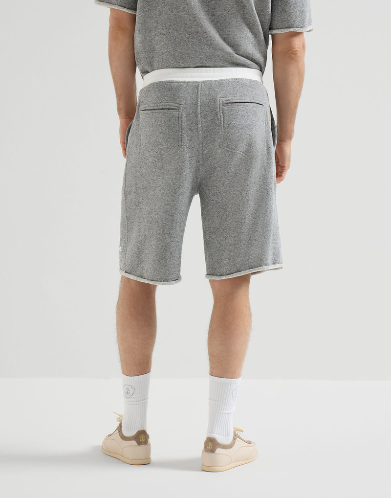Brunello Cucinelli Cotton and linen mélange French terry Bermuda shorts with logo outlook