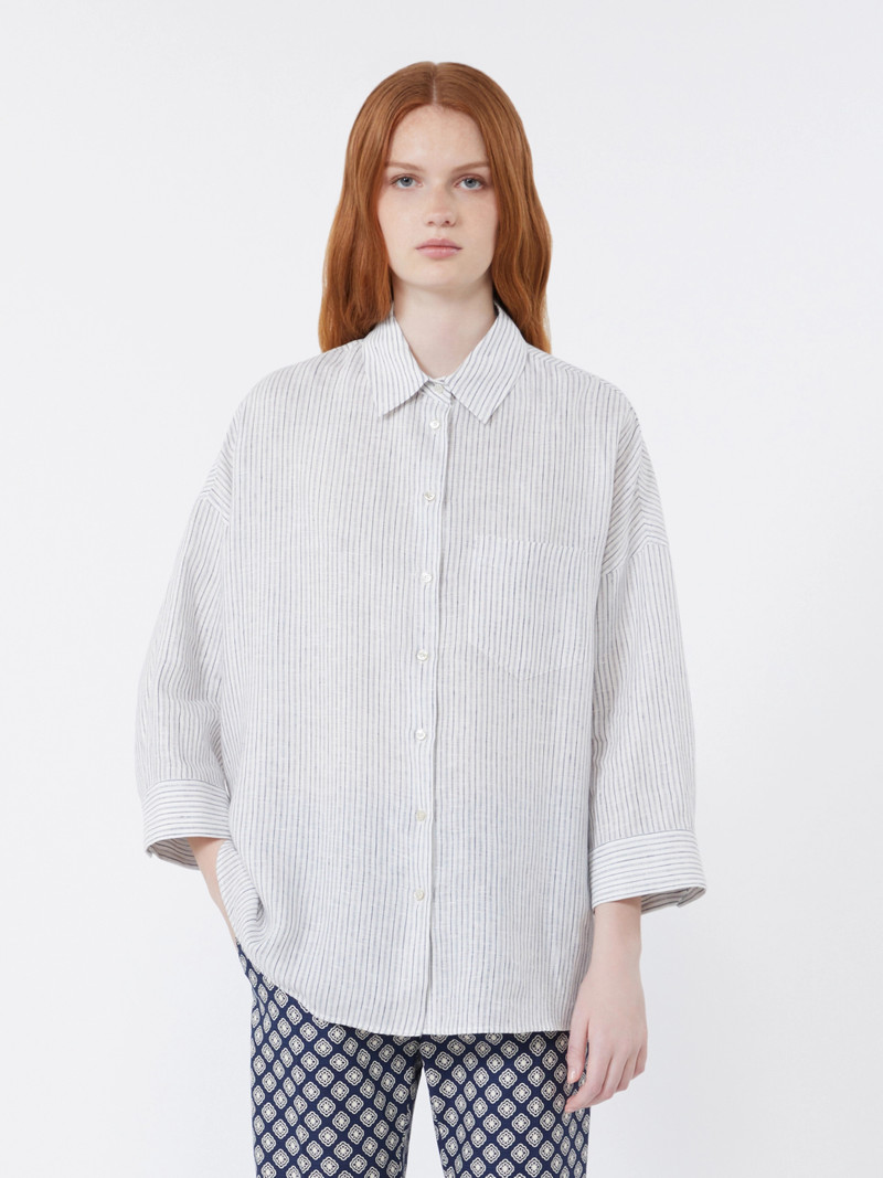 PANETTO Striped linen canvas shirt - NAVY 3