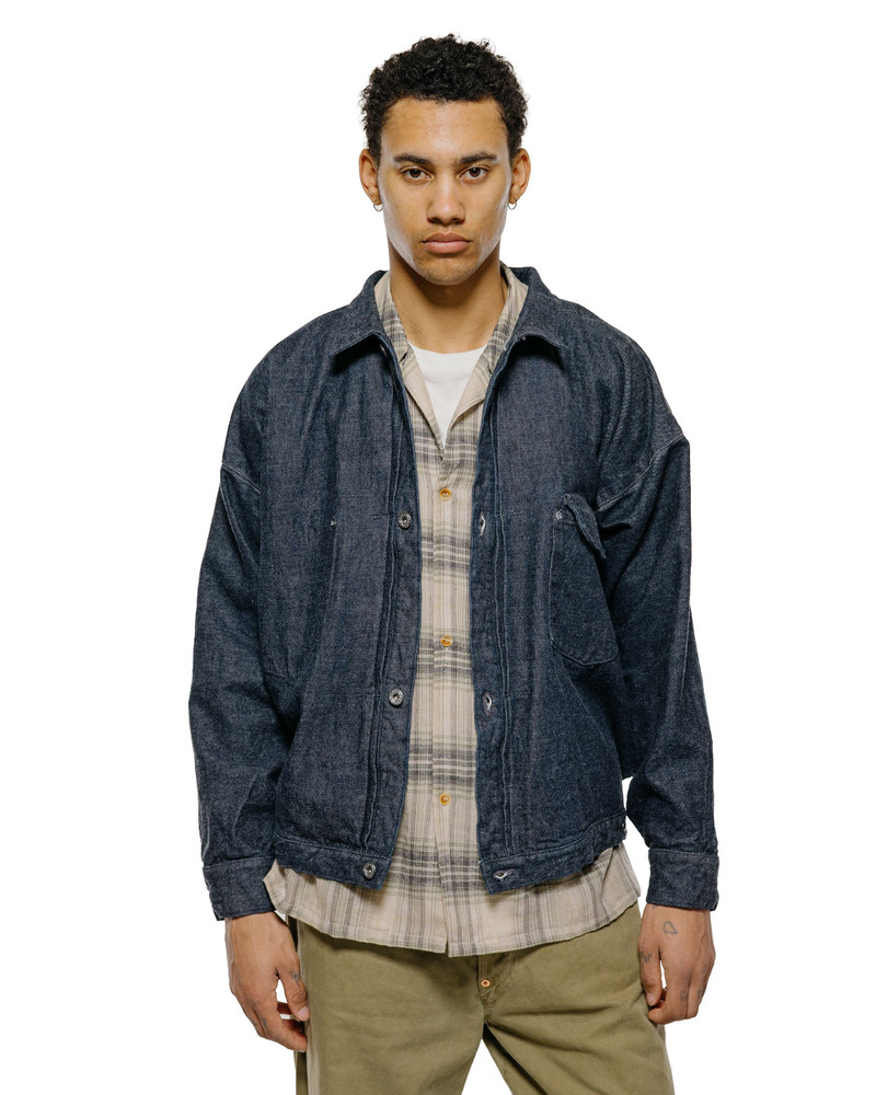 NICENESS Thornhill Raw Denim Tracker Jacket Indigo outlook