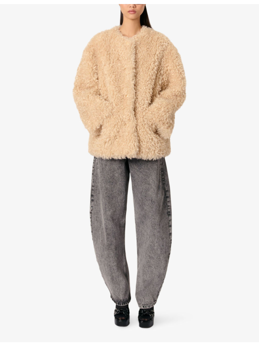 Round-neck relaxed-fit faux-fur coat - 2