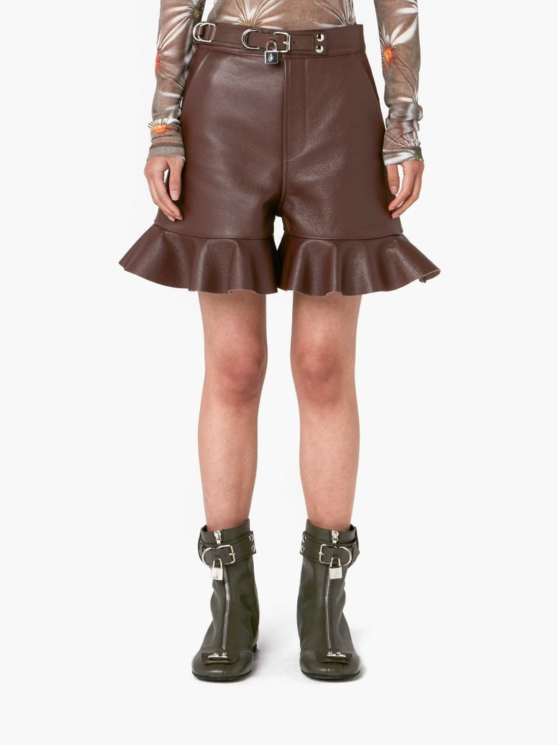 JW Anderson PADLOCK STRAP RUFFLED LEATHER SHORTS outlook