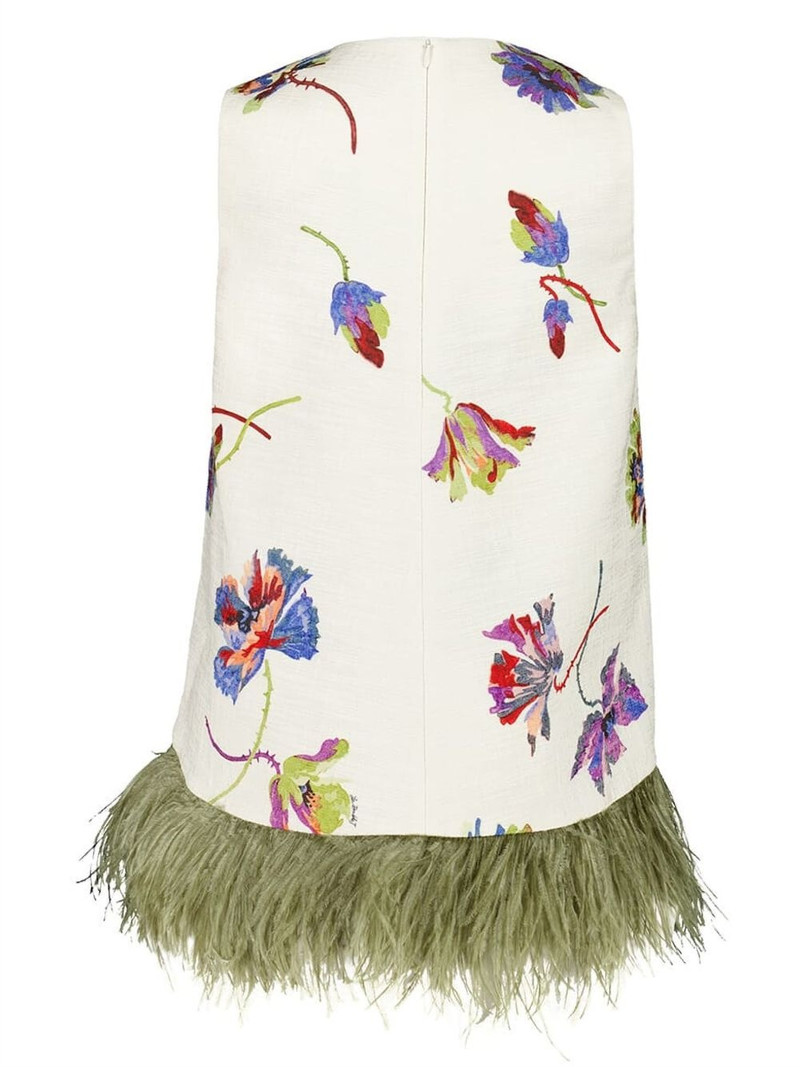 La DoubleJ feather-trim floral-print top outlook