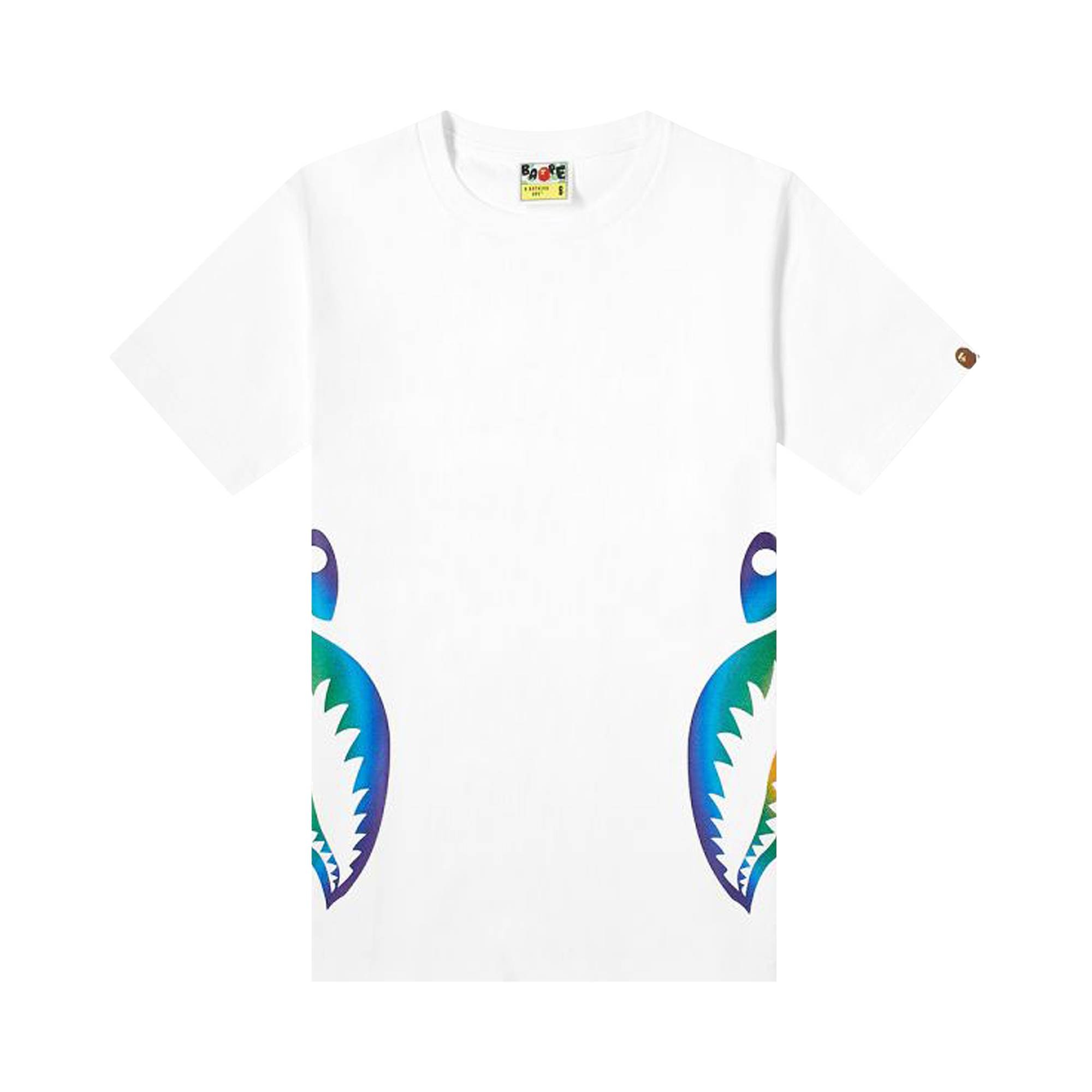 A BATHING APE BAPE Rainbow Side Shark Tee White REVERSIBLE