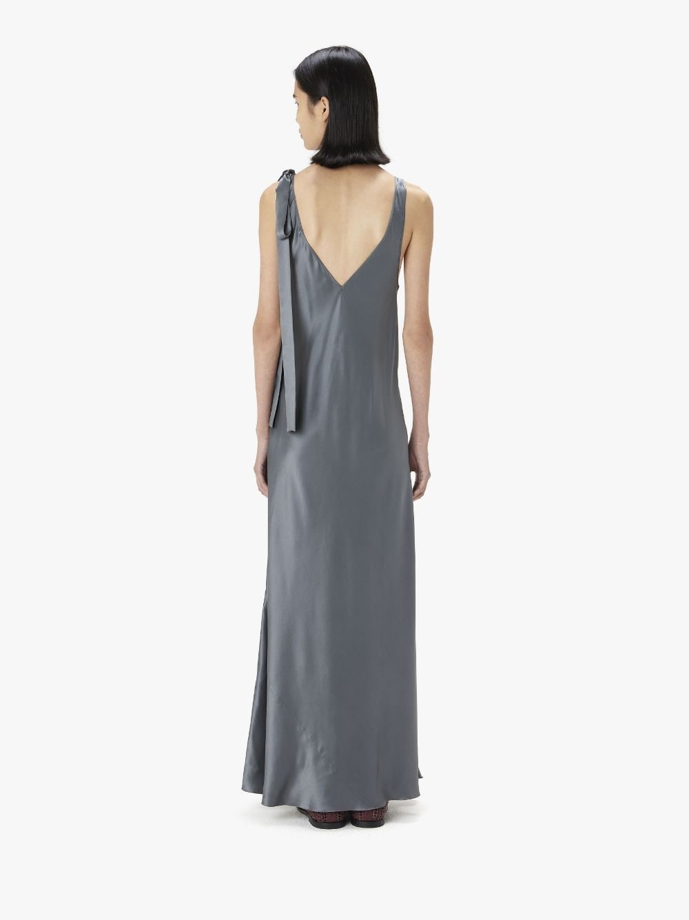 SHOULDER TIE SILK LONG DRESS - 3