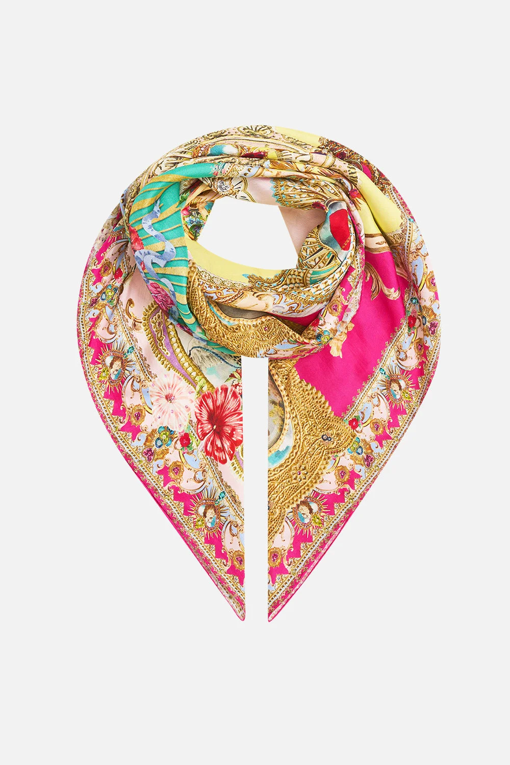 LARGE CRYSTALLED SILK SQUARE SCARF PAINTED PRAYERS - 1