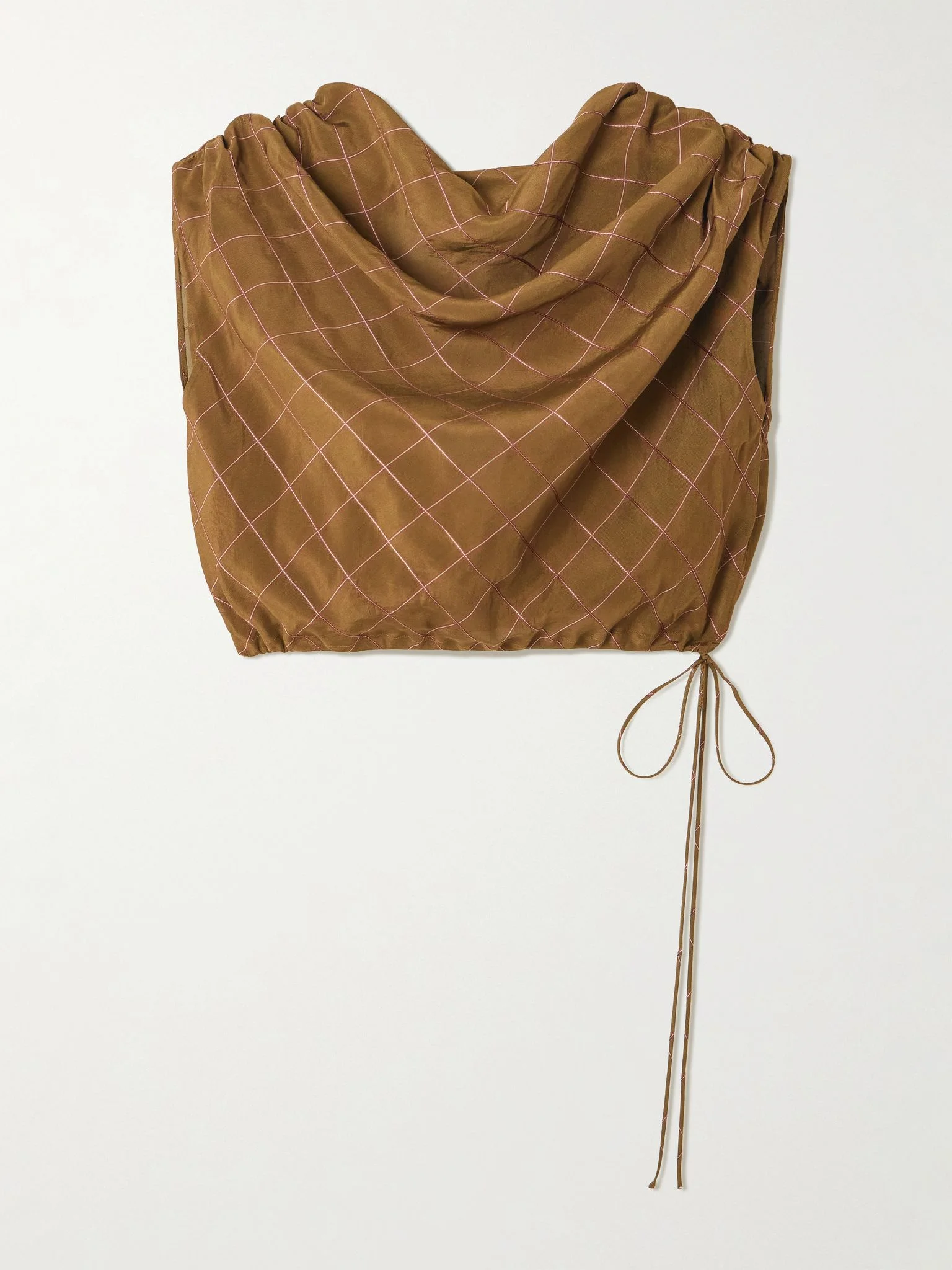 Naia checked draped voile top Brown - 1