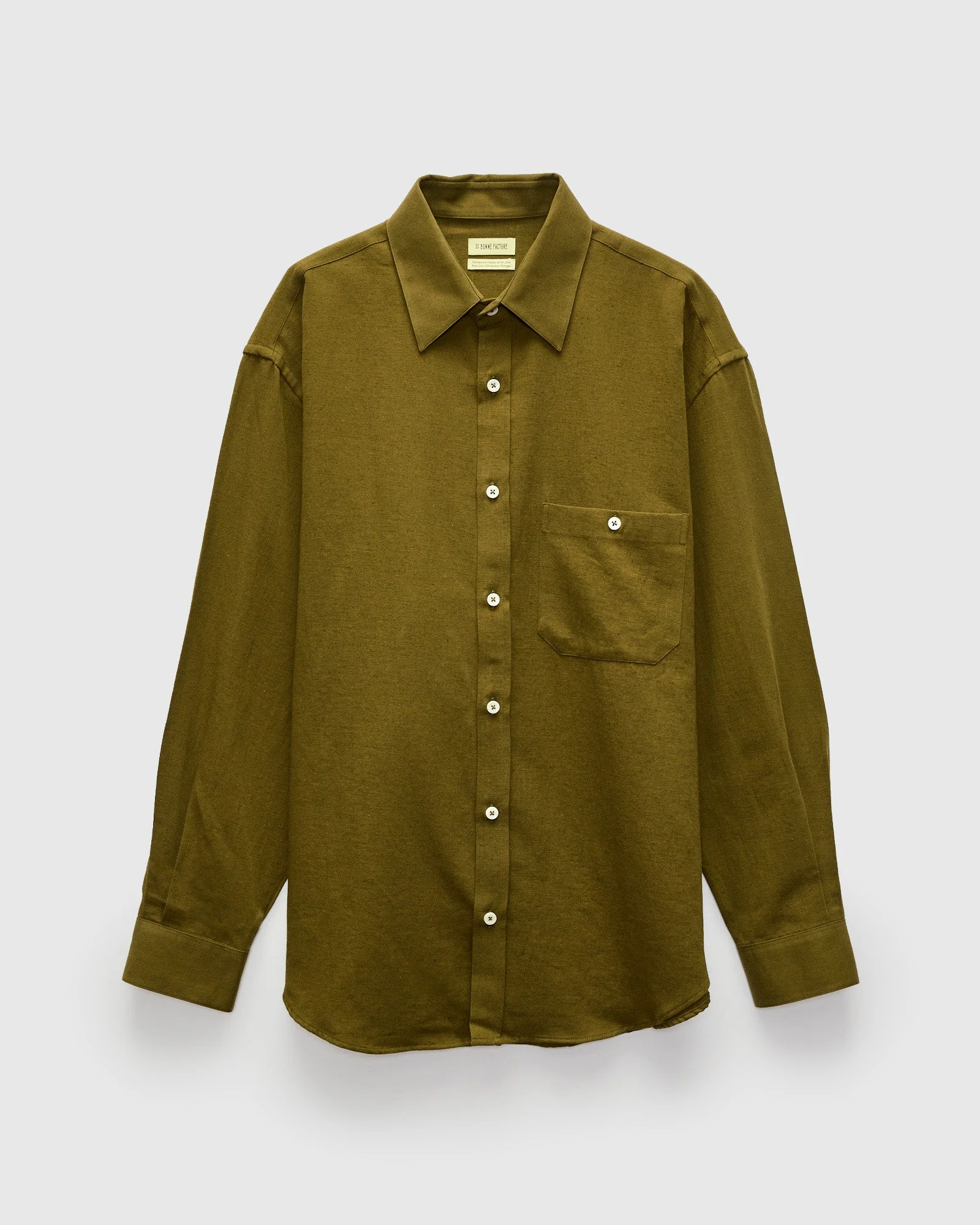Architect Shirt in Dark Olive Cotton Hemp Gabardine - 1