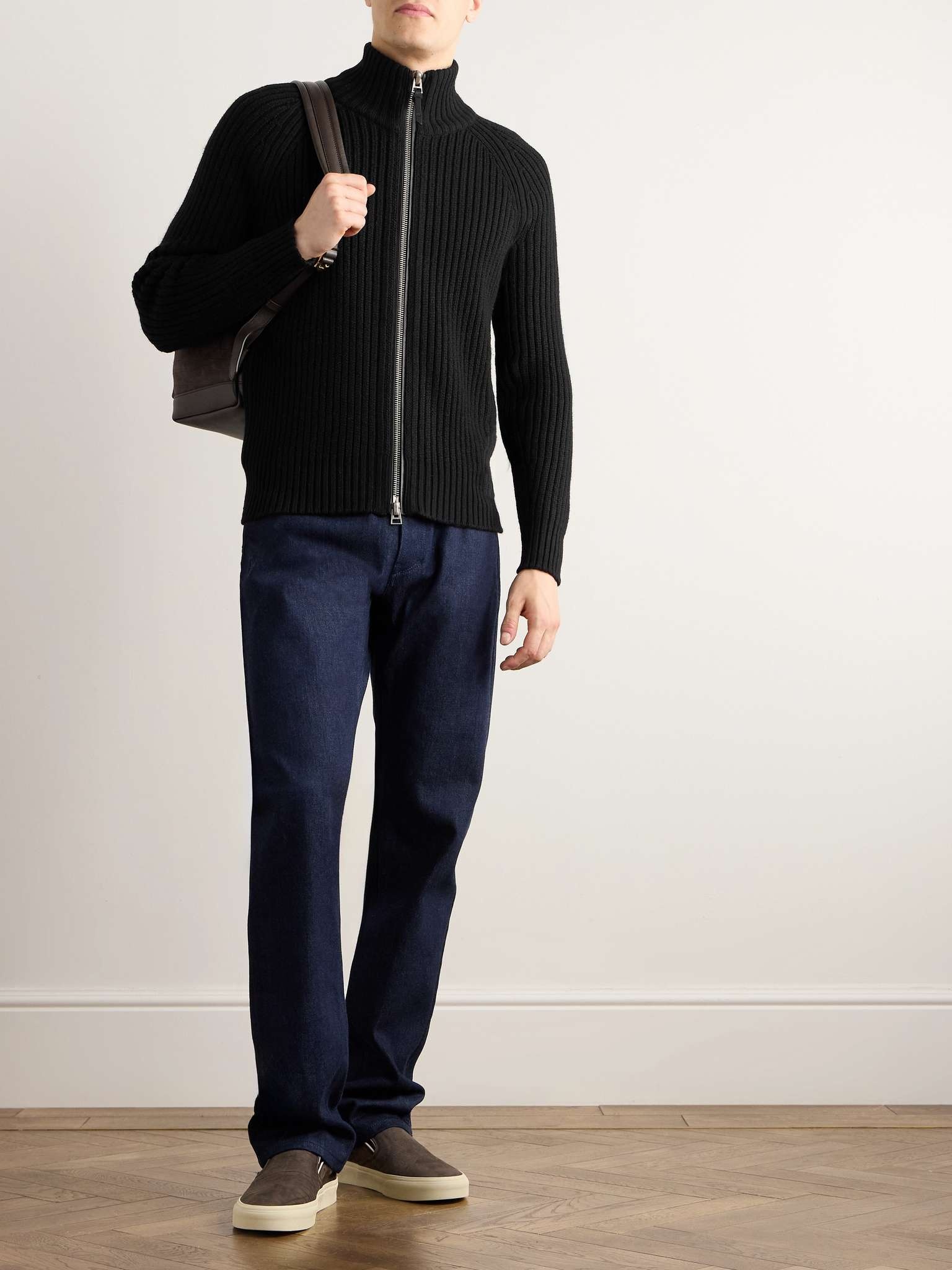 Slim-Fit Ribbed Wool and Cashmere-Blend Zip-Up Cardigan - 2
