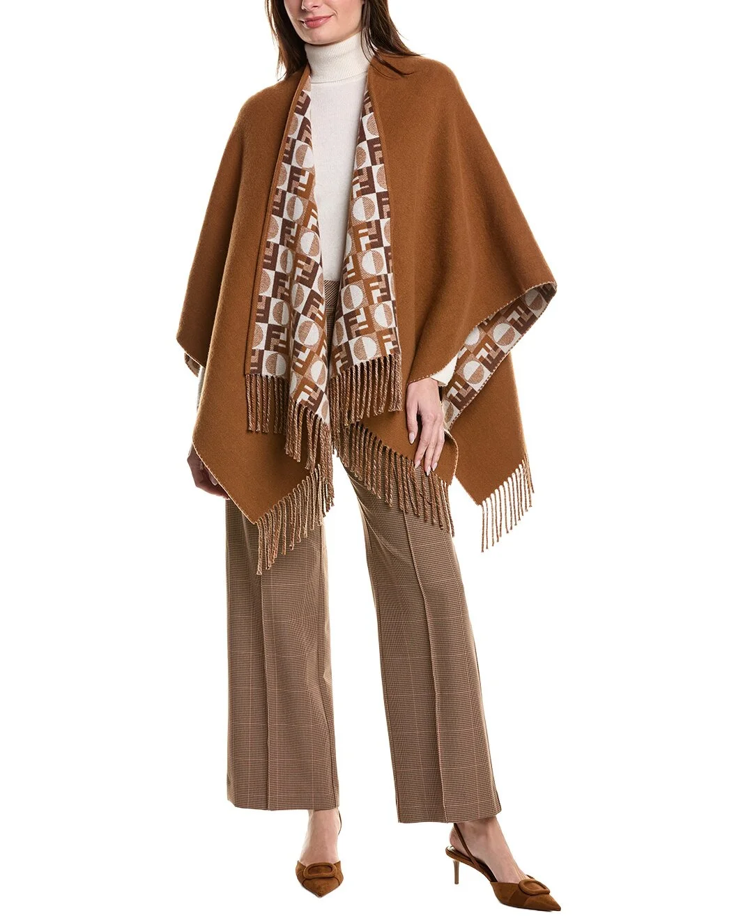 FENDI FF Reversible Wool & Cashmere-Blend Poncho - 1