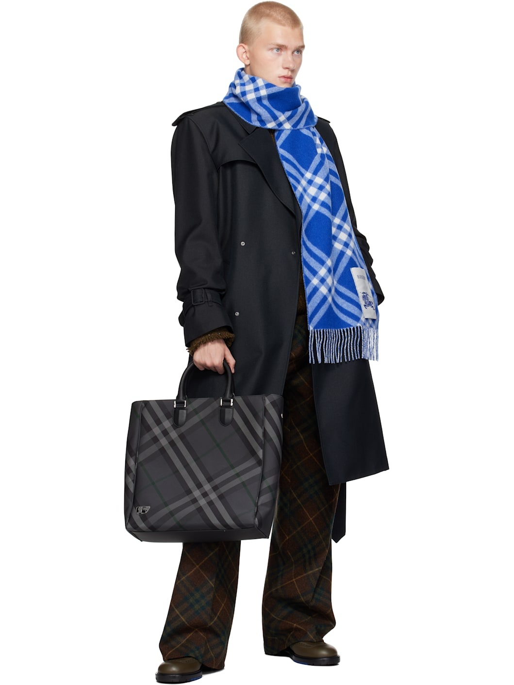 Blue & White Check Cashmere Scarf - 3