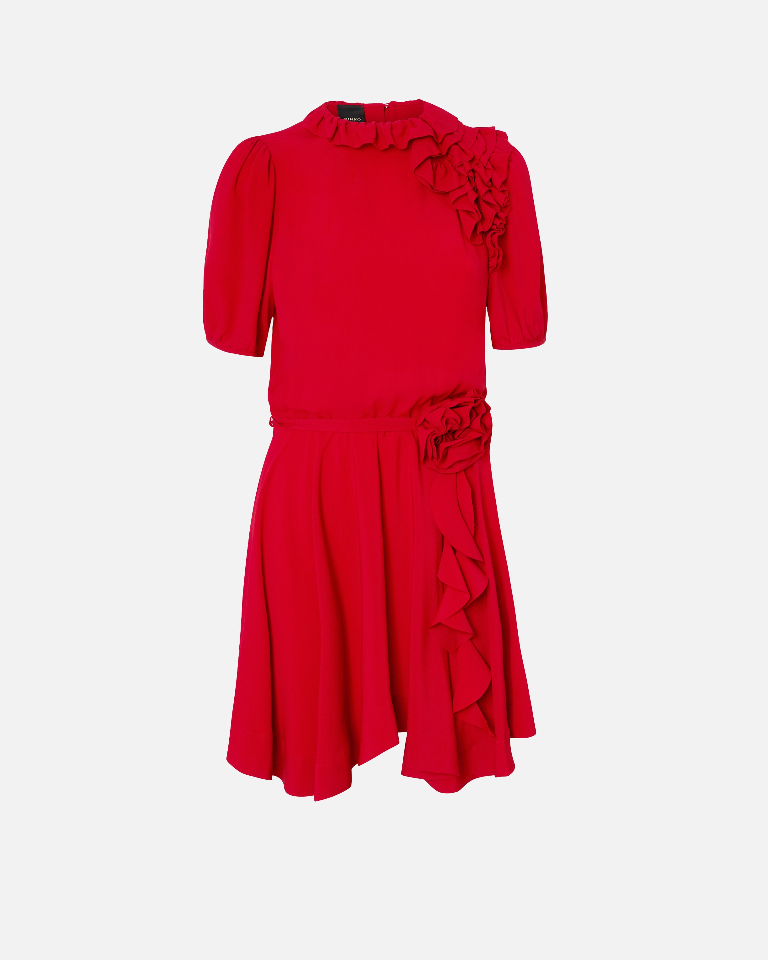 SILK-BLEND MINI DRESS WITH ROSE AND RUFFLES - 1