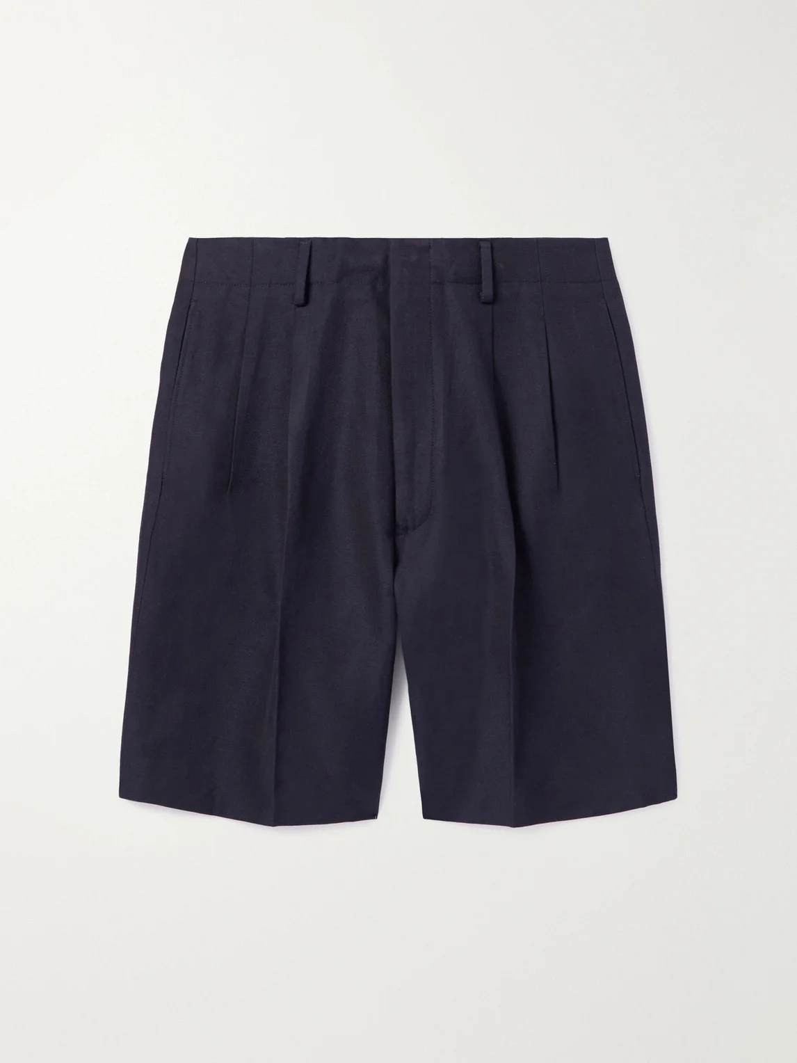 Joetsu Straight-Leg Pleated Cotton and Linen-Blend Twill Bermuda Shorts - 1