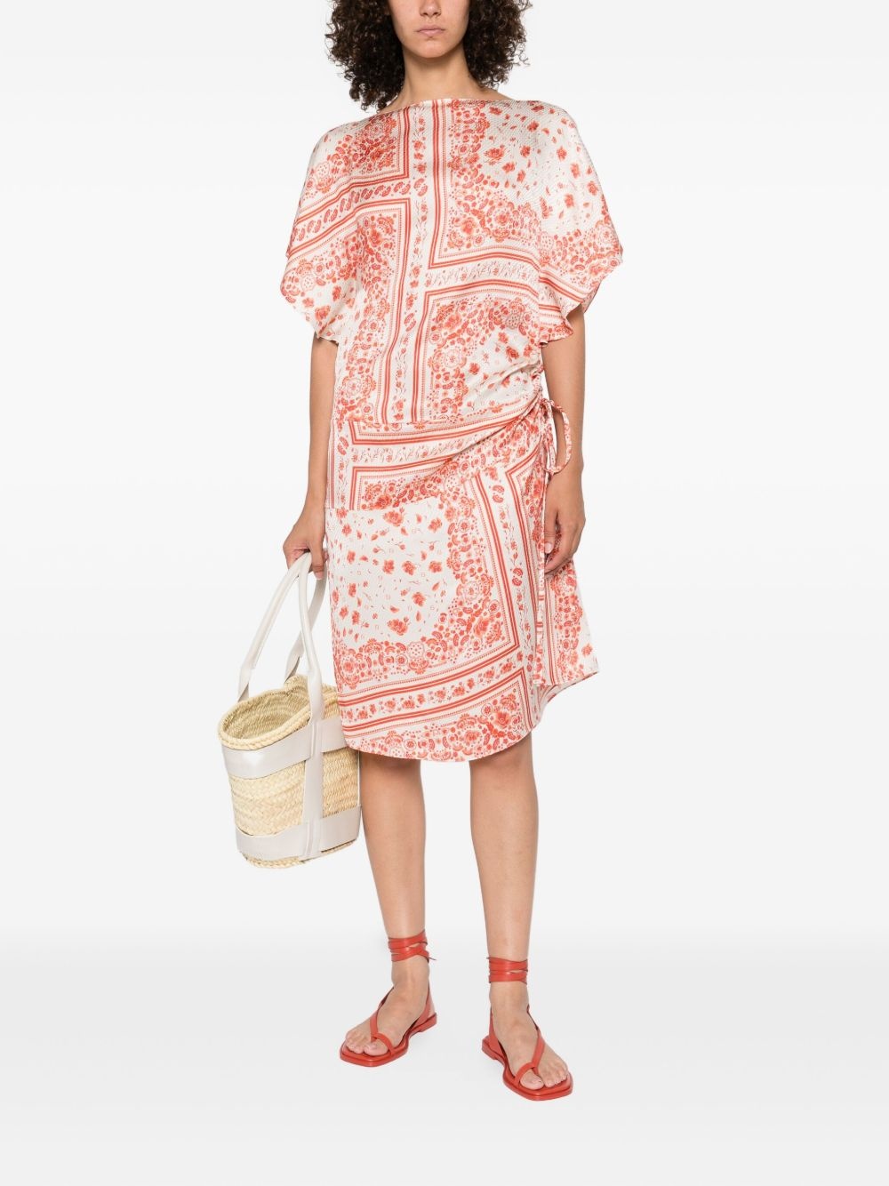 patterned-jacquard drawstring midi dress - 2
