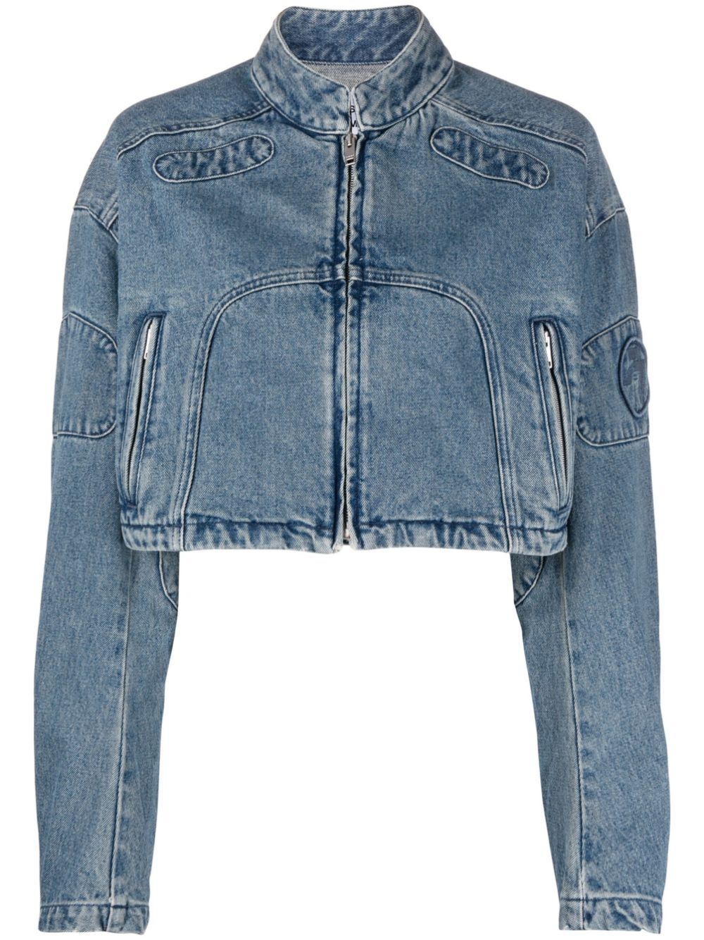 cropped denim biker jacket - 1