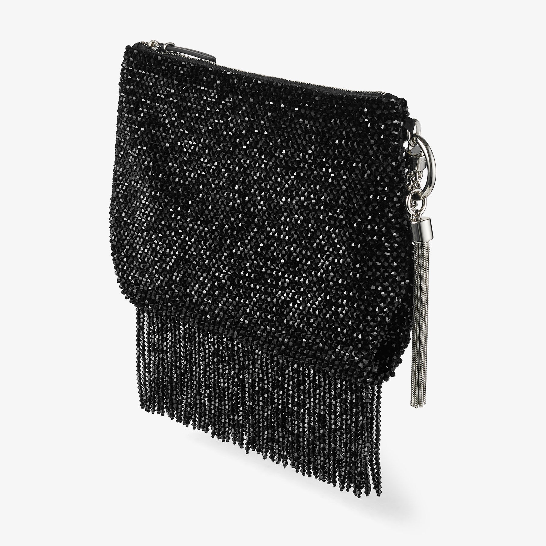 Callie  Shoulder
Black Satin Shoulder Bag with Crystal Fringe - 2