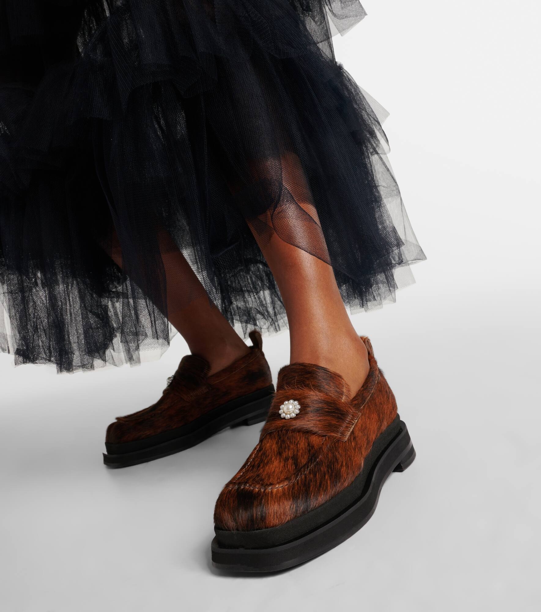 Heart Toe calf hair platform loafers - 4