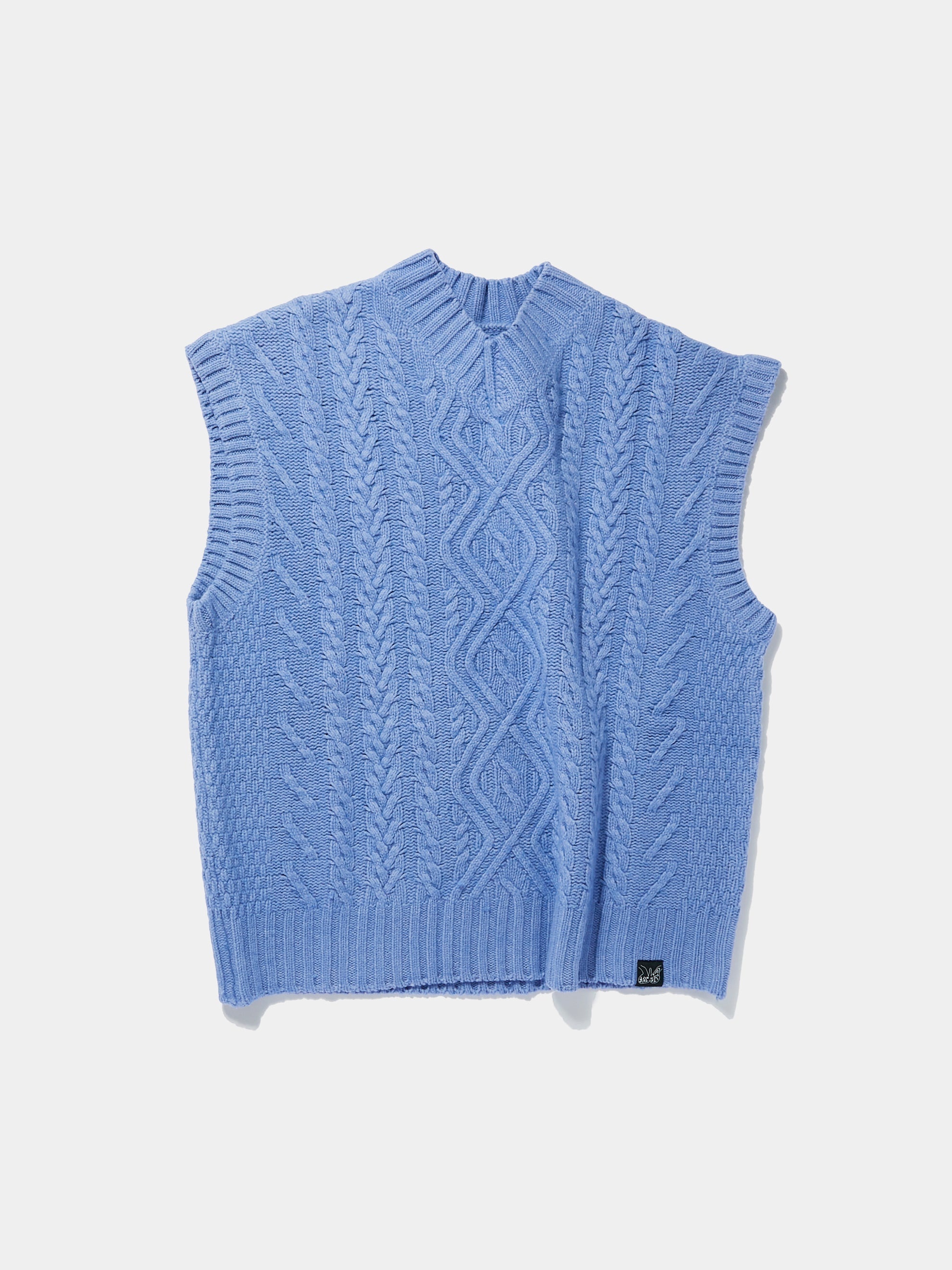 BOILED CABLE V-NECK VEST (CORNFLOWER) - 1