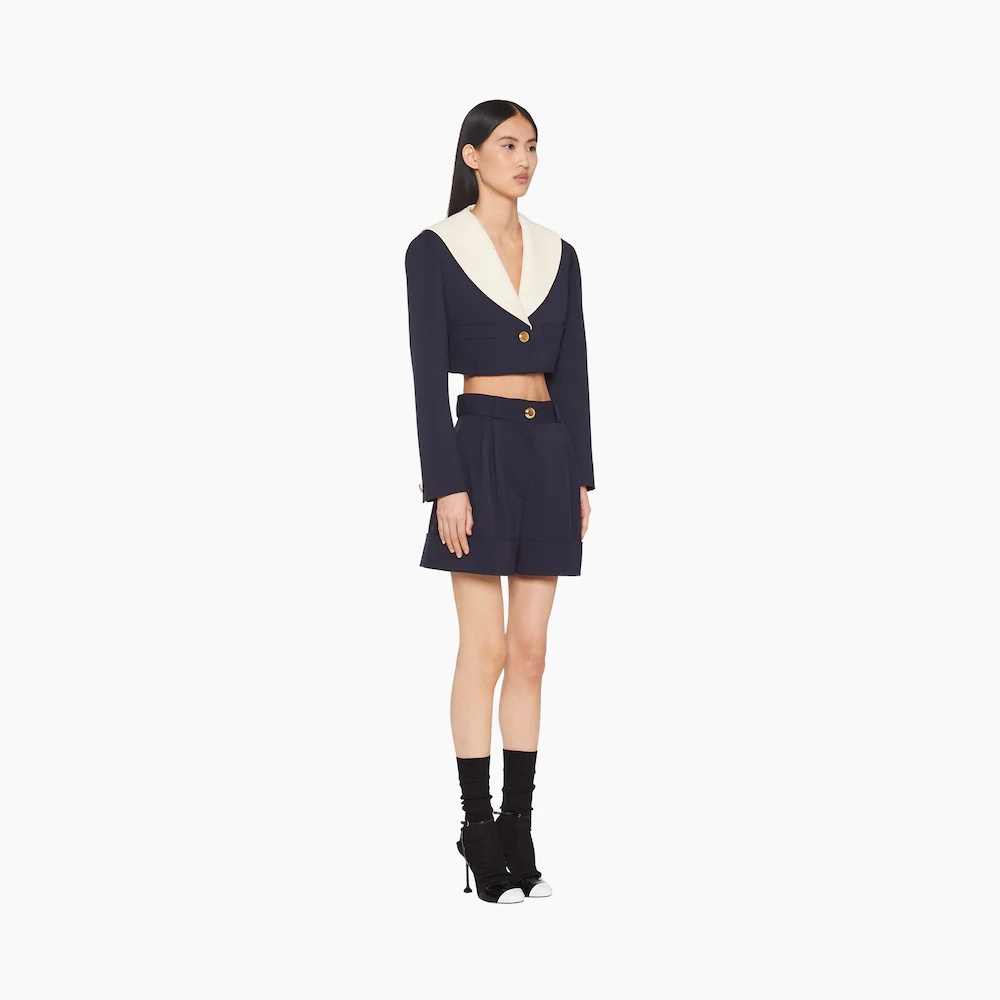 Single-breasted cropped grain de poudre jacket - 3
