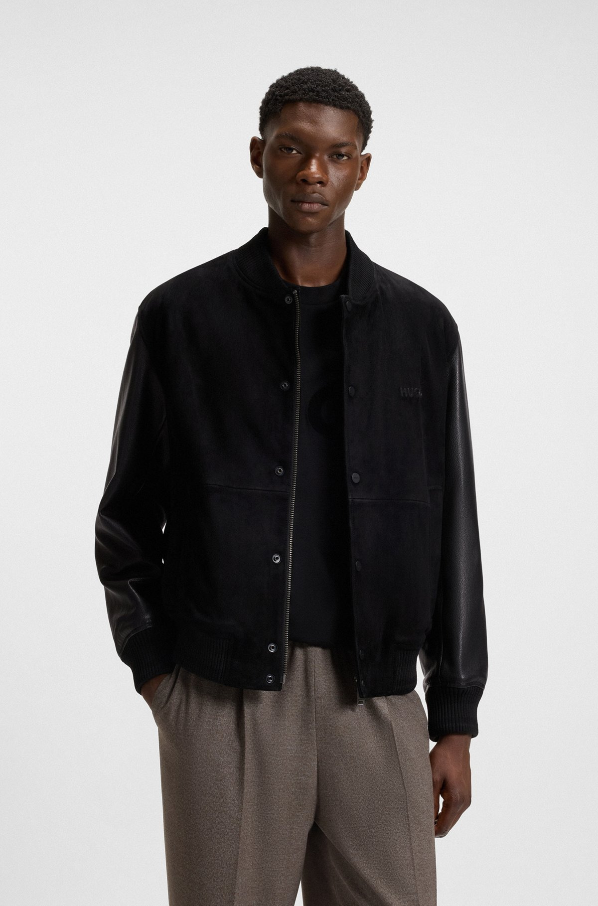 SUEDE BOMBER JACKET WITH GRAINED-LEATHER SLEEVES - 2