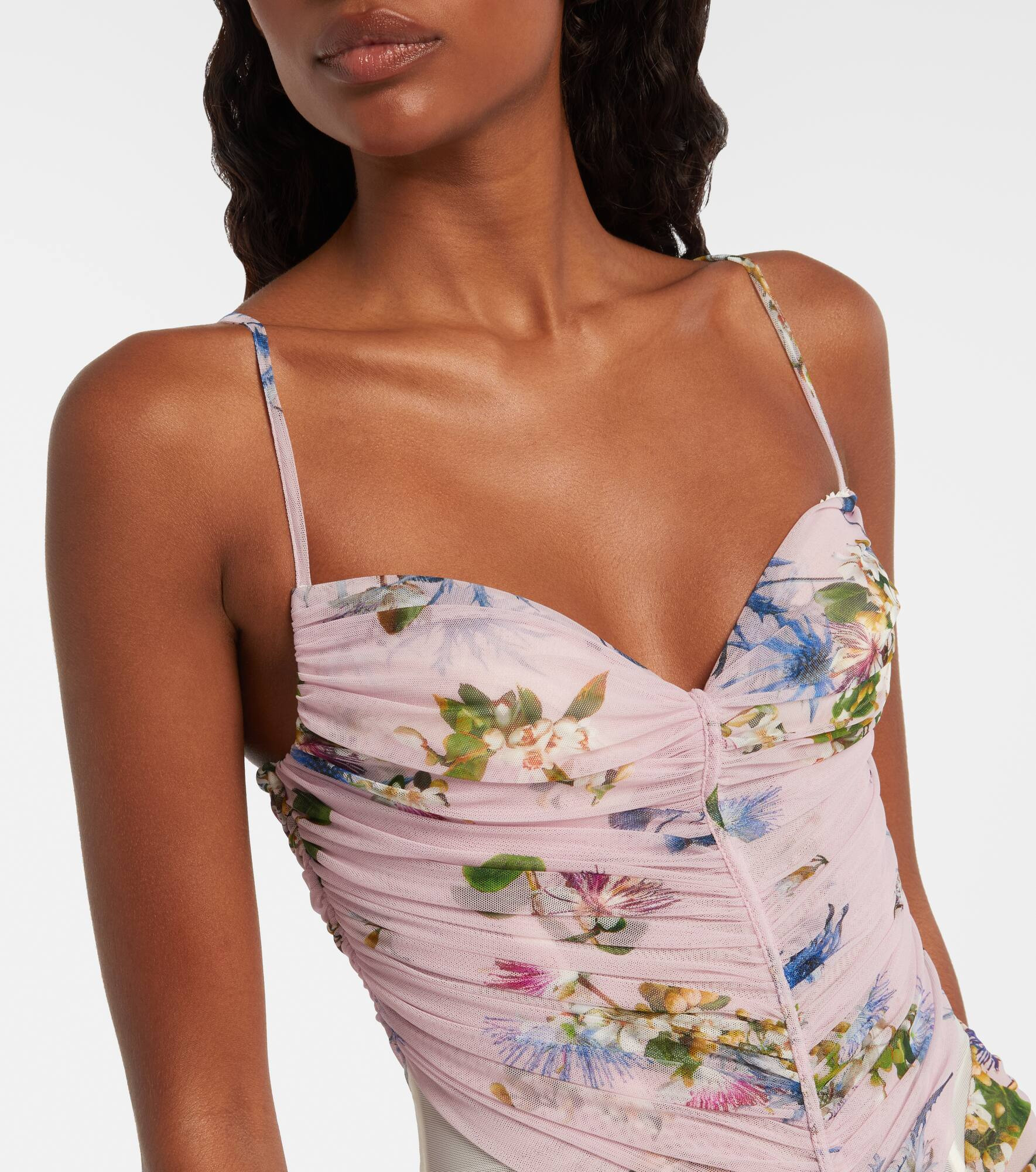Floral ruched sheer gown - 4