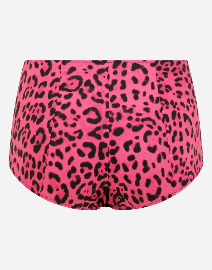 High-waisted bikini bottoms with neon leopard print - 3