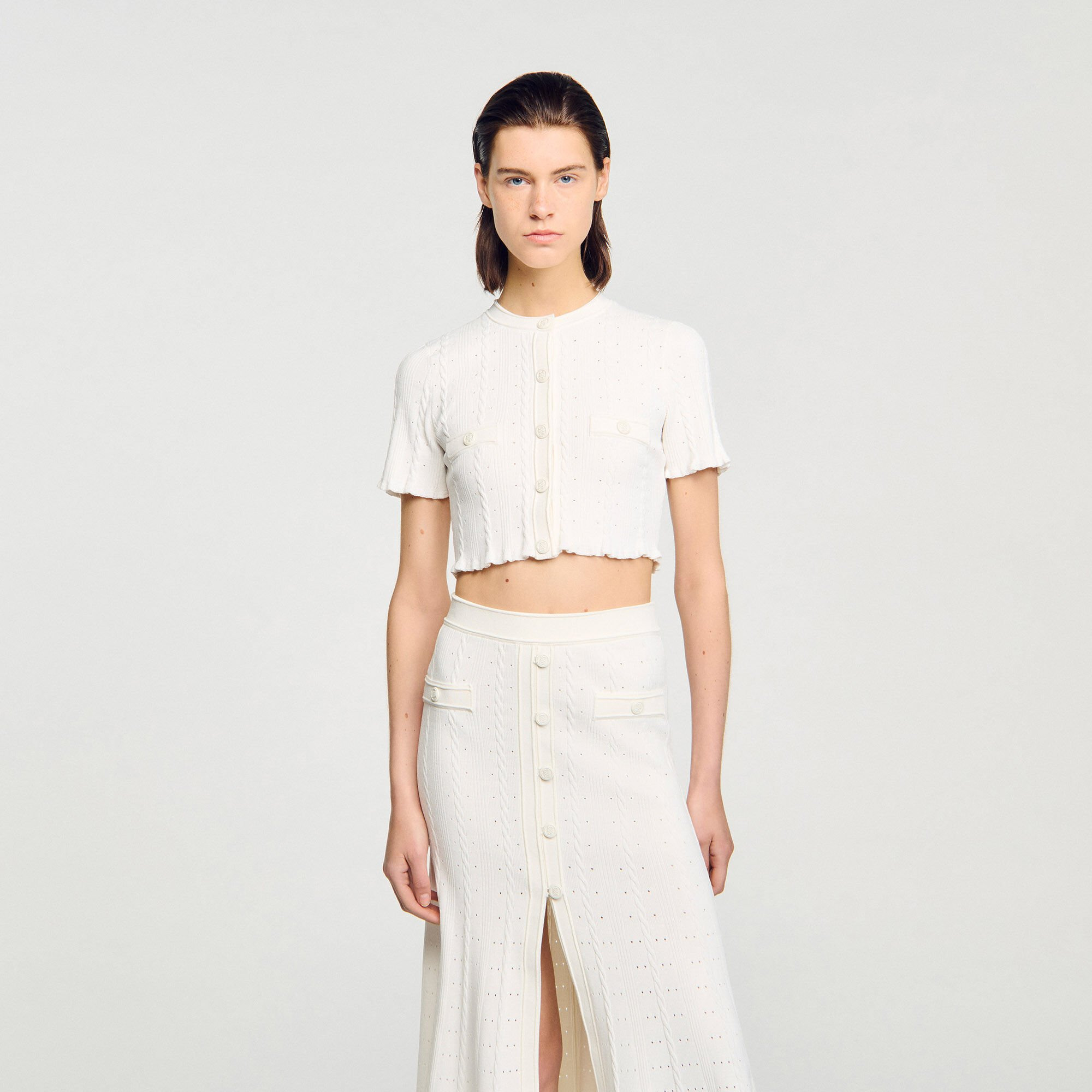 CROPPED POINTELLE KNIT CARDIGAN - 4