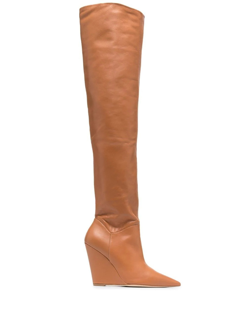 pointed leather knee-high boots 1