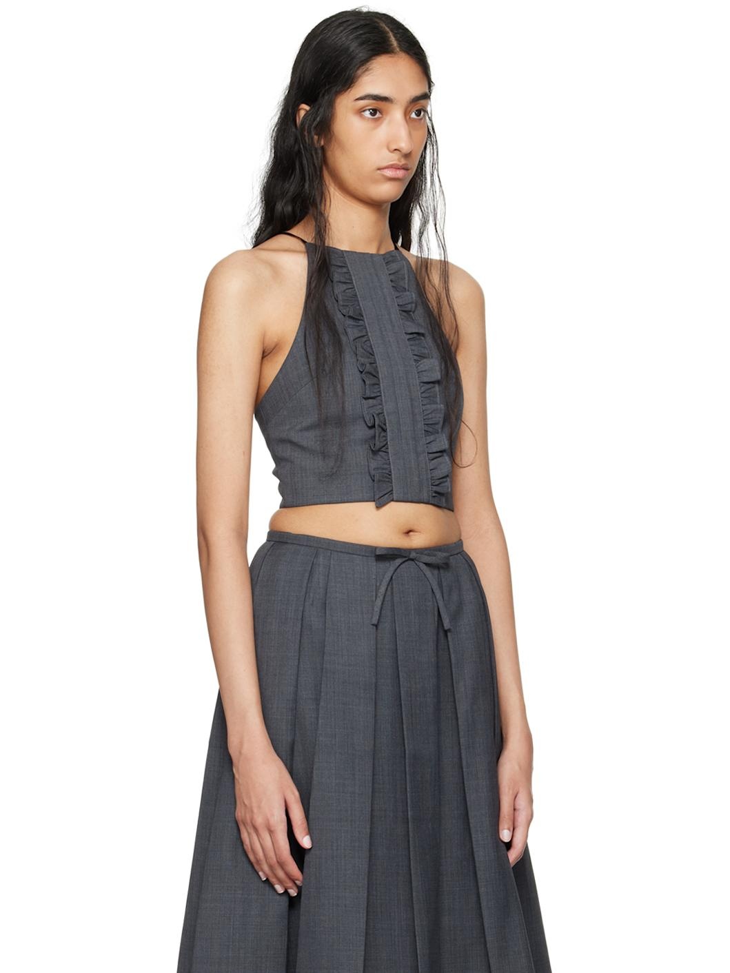 Gray Ruffled Pleat Top - 2