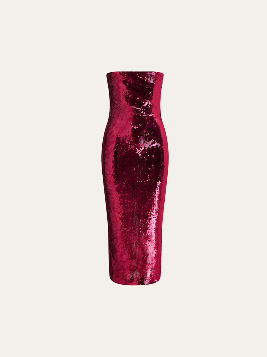 Strapless Sequined Mesh Midi Cocktail Dress - 1