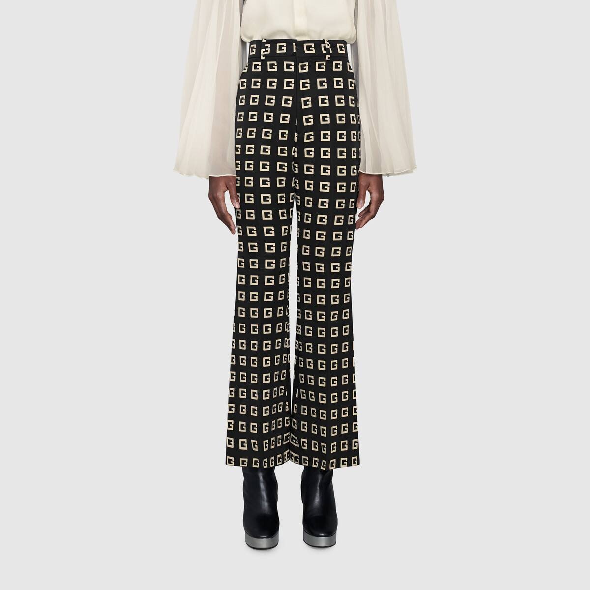 Square G print faille flare pant - 3