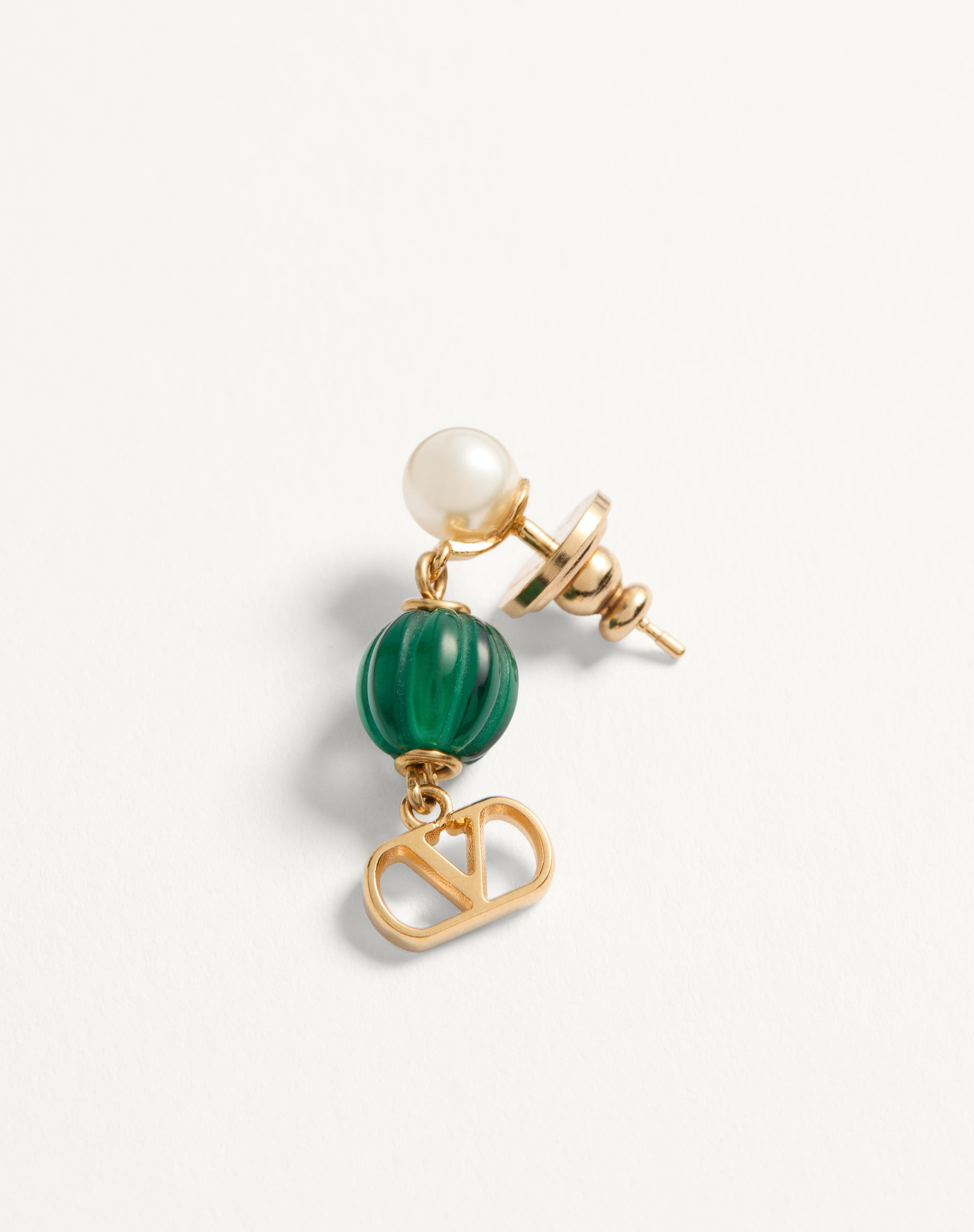 VLOGO SIGNATURE EARRINGS IN METAL, PEARL AND KNURLED GLASS - 2