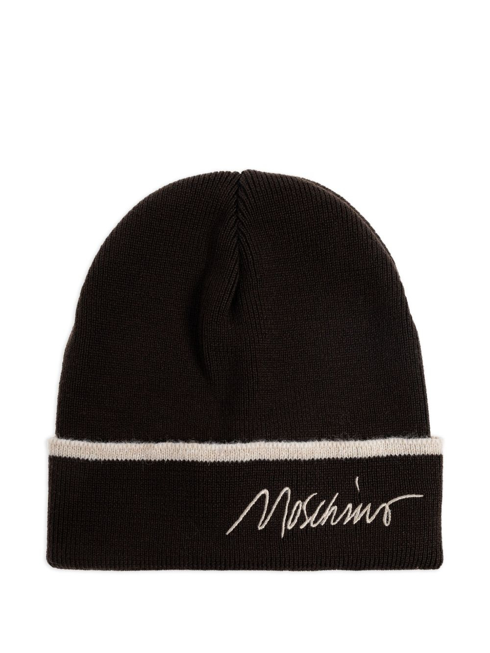 embroidered-logo ribbed beanie hat - 1