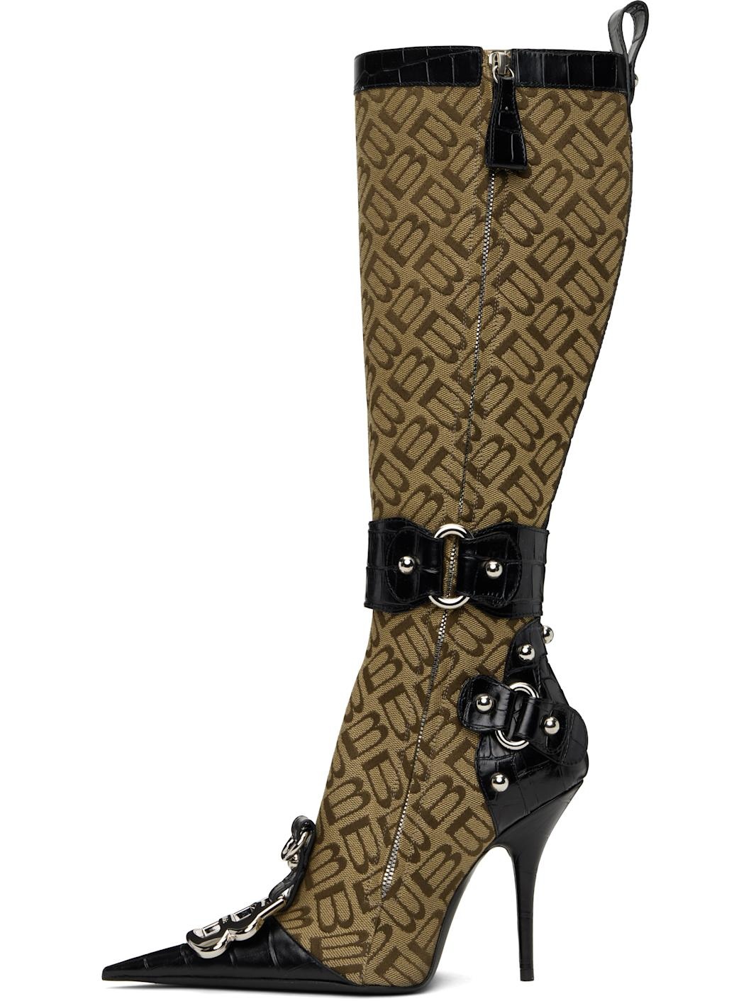 Beige & Black Essex 110mm Tall Boots - 3