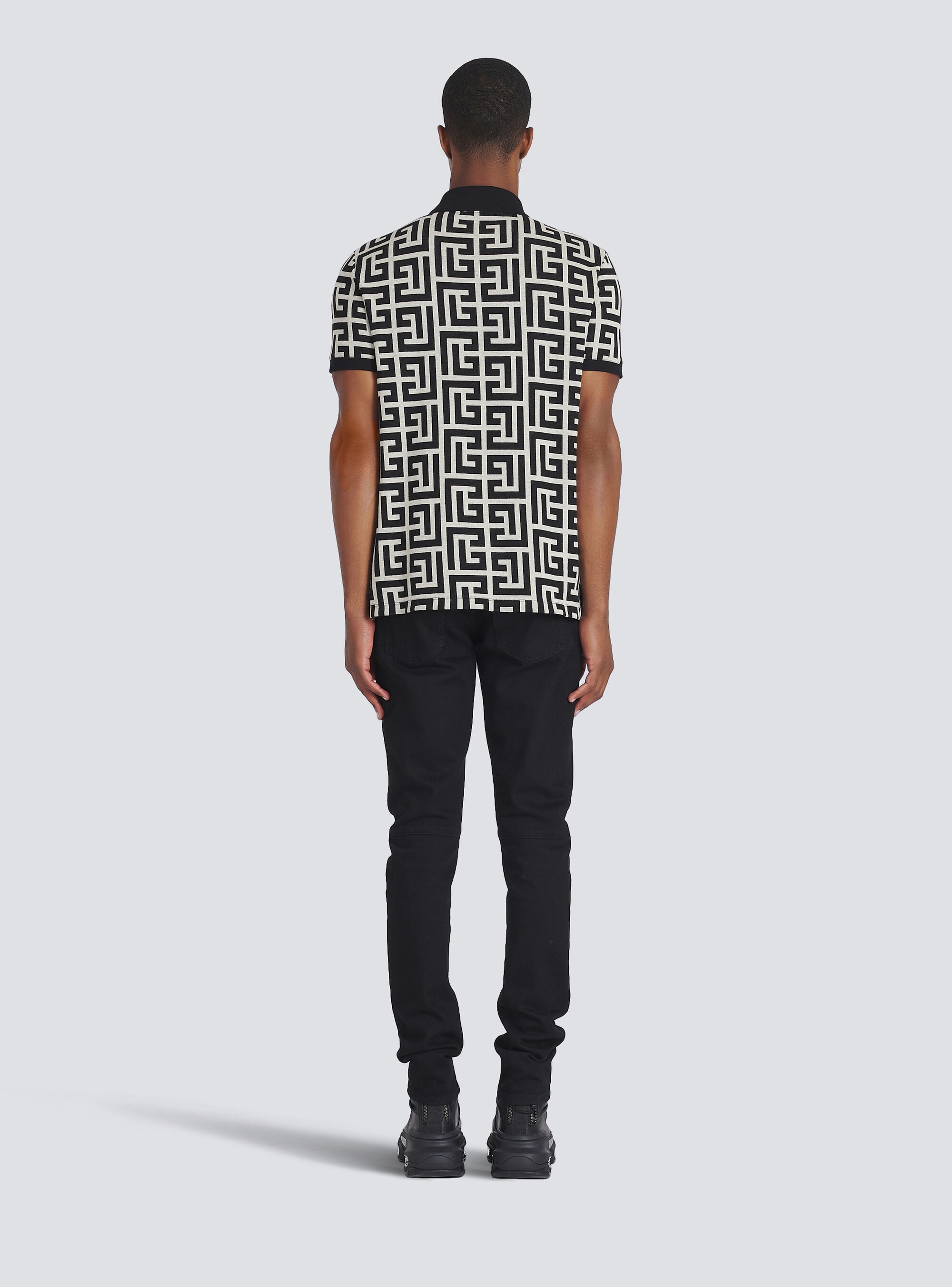 Cotton polo with maxi Balmain monogram - 4